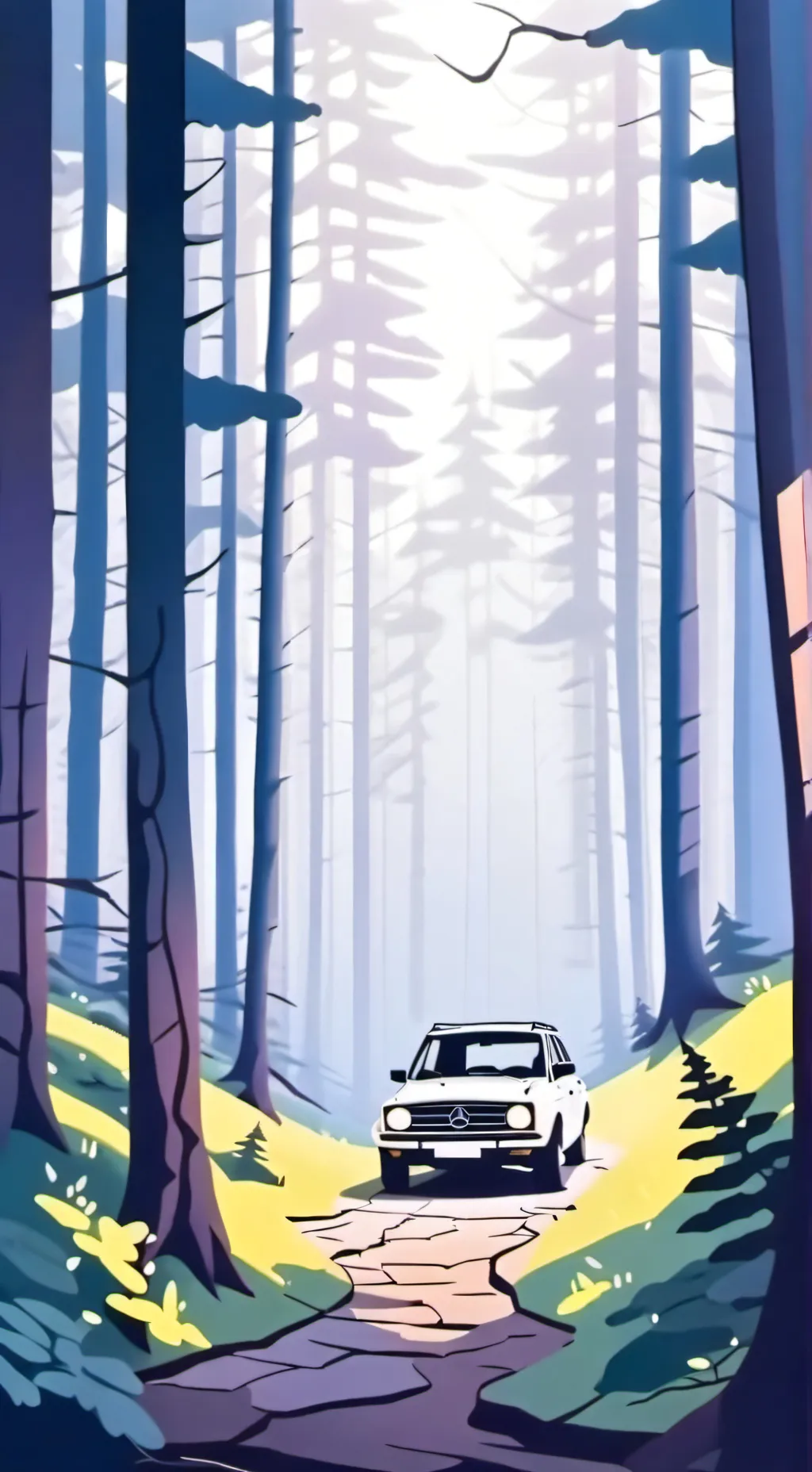 ai character: V and J in forest background