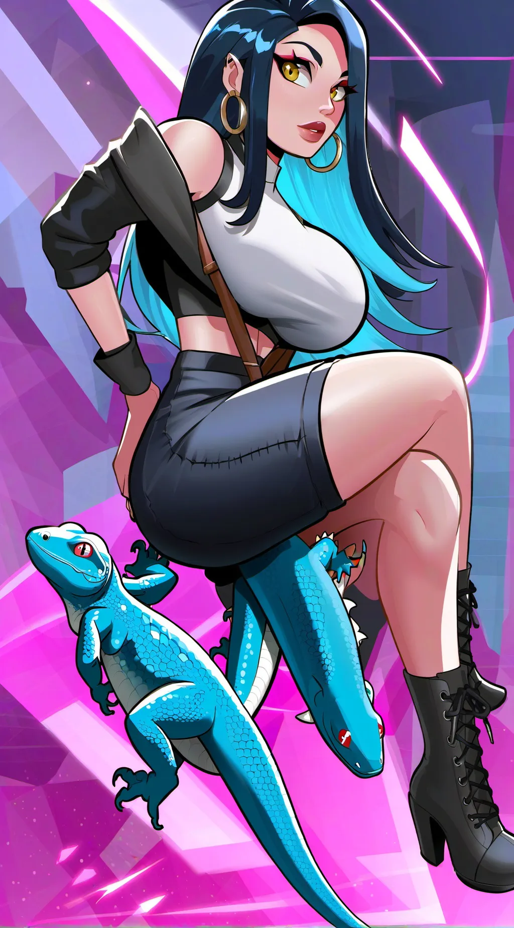 ai character: Female Godzilla  background