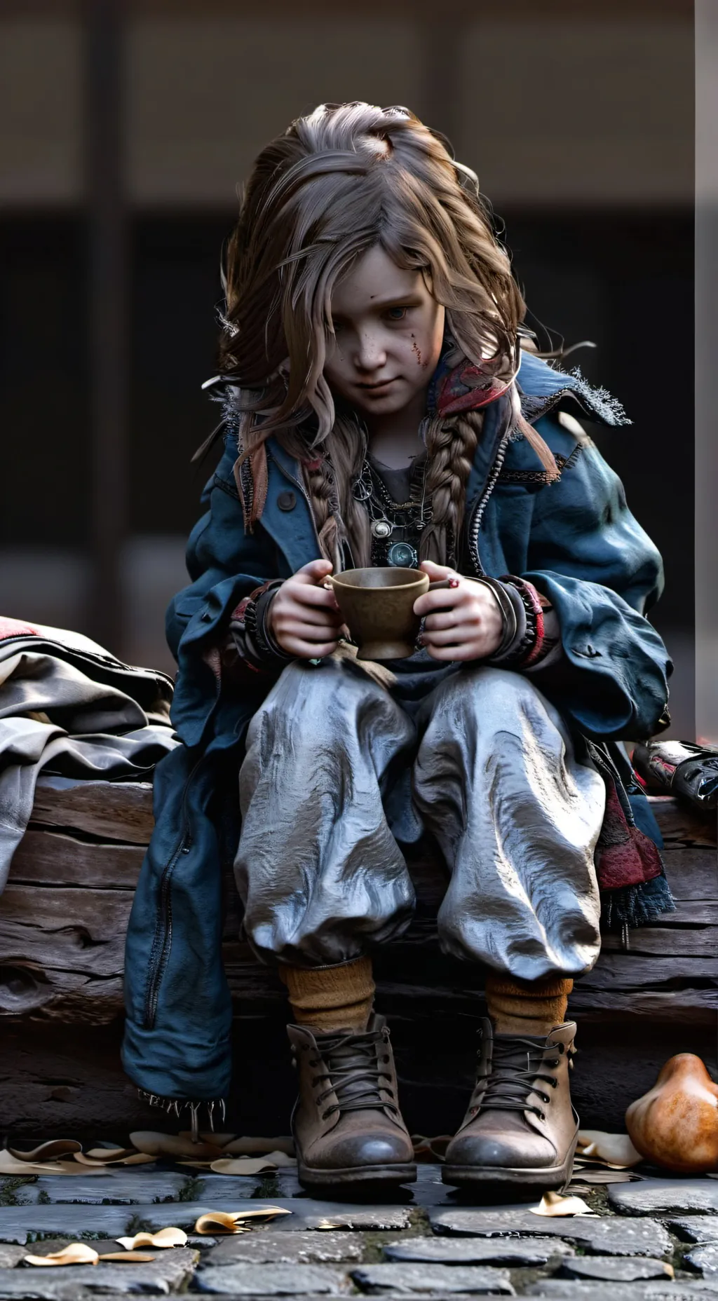 ai character: homeless child  background
