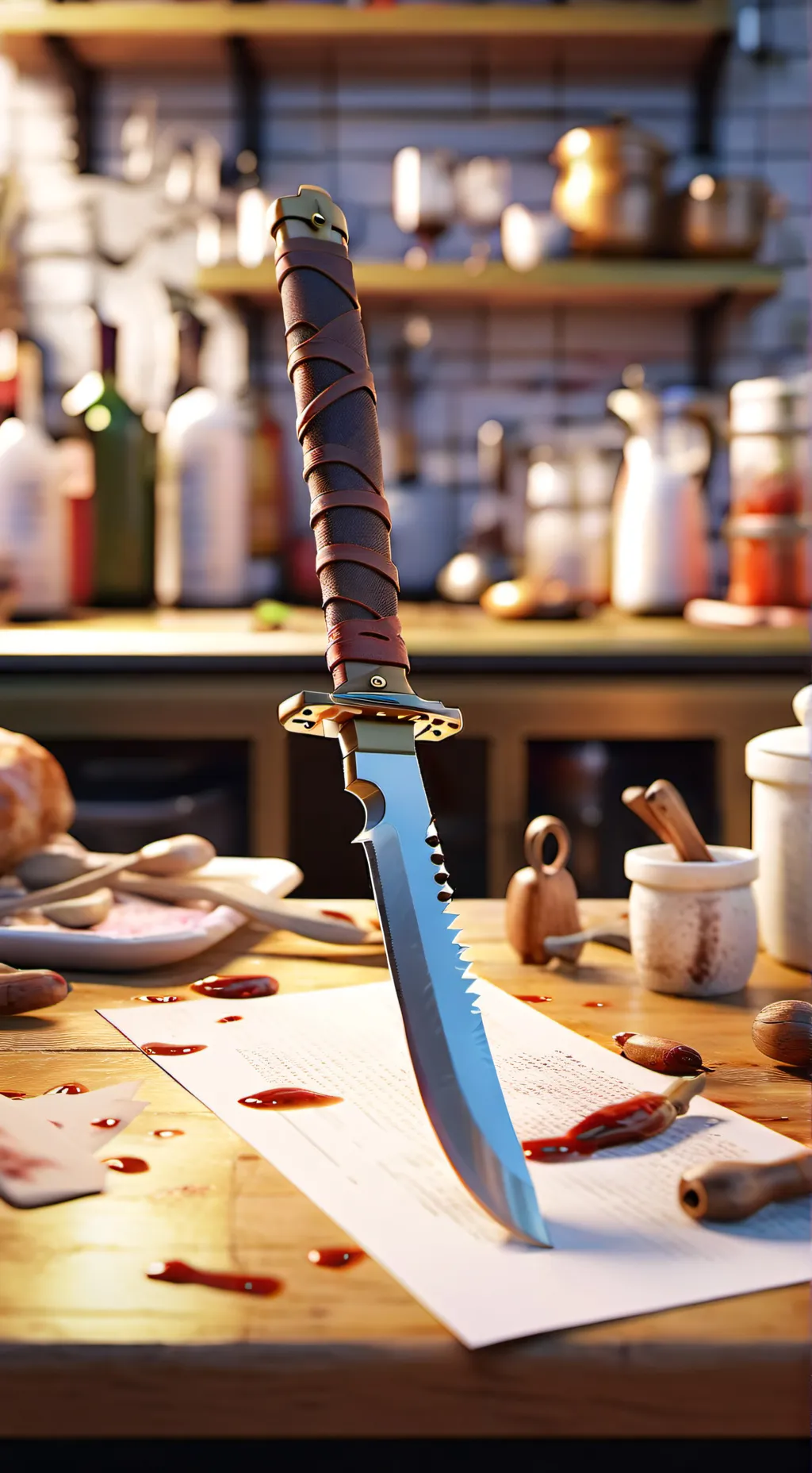 ai character: HH Knife on table background