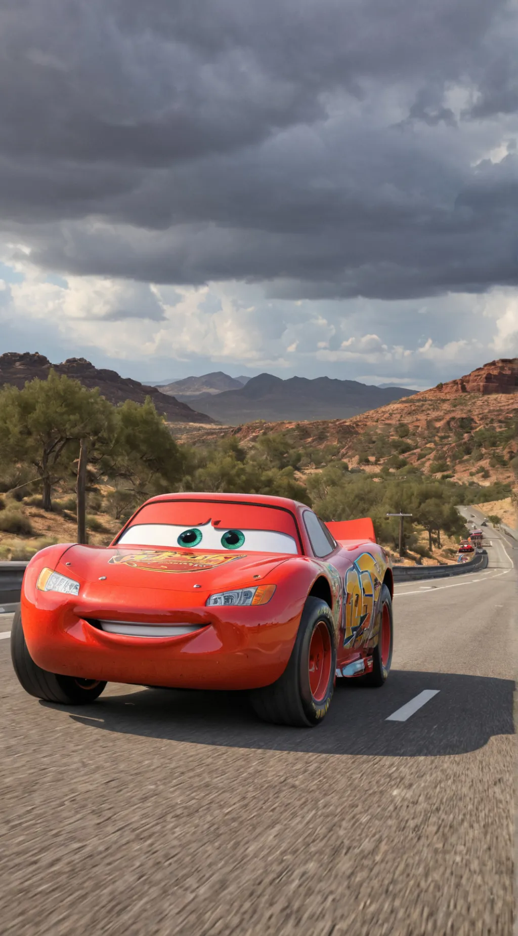 ai character: LIGHTNING MCQUEEN  background