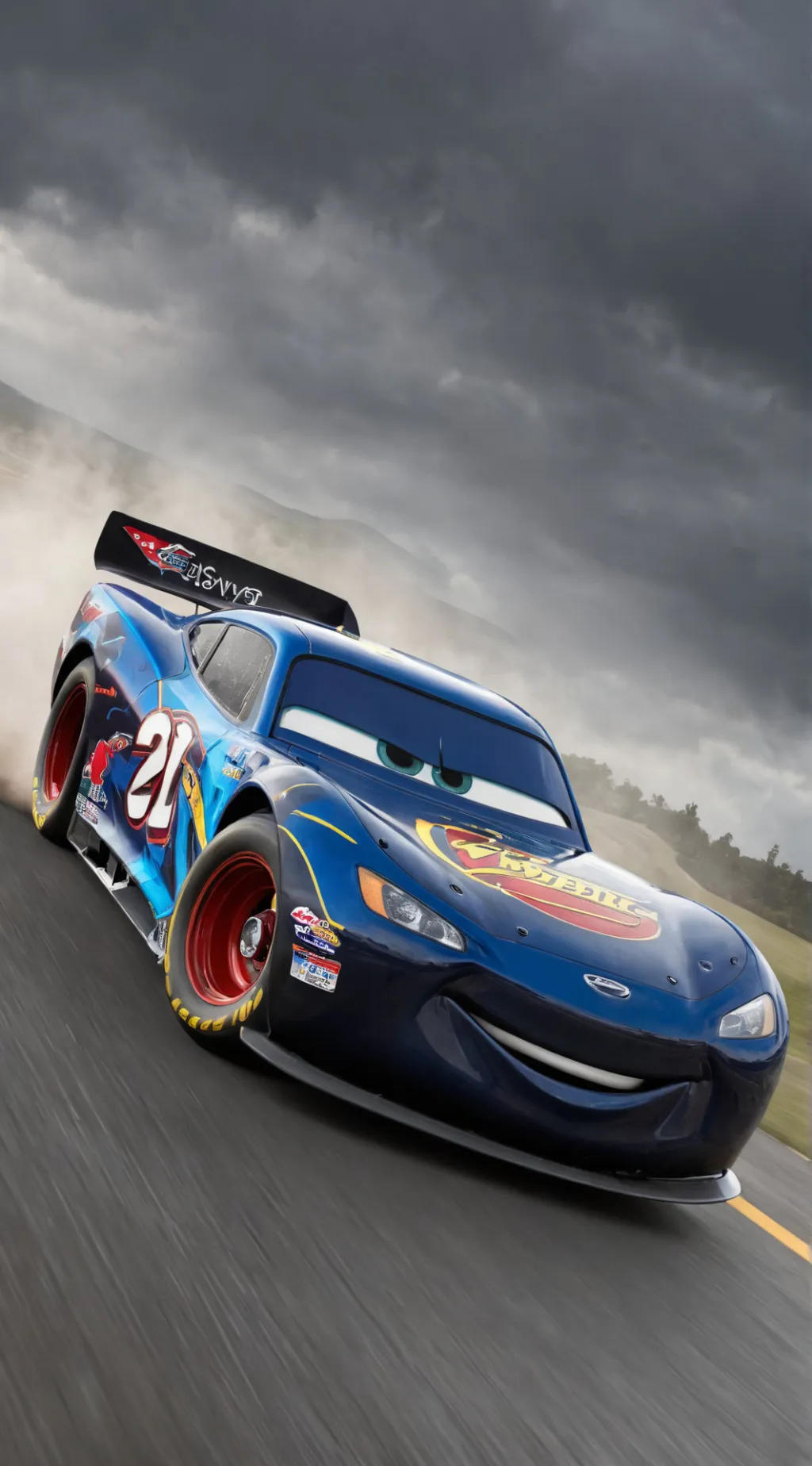 ai character: THUNDER MCQUEEN  background