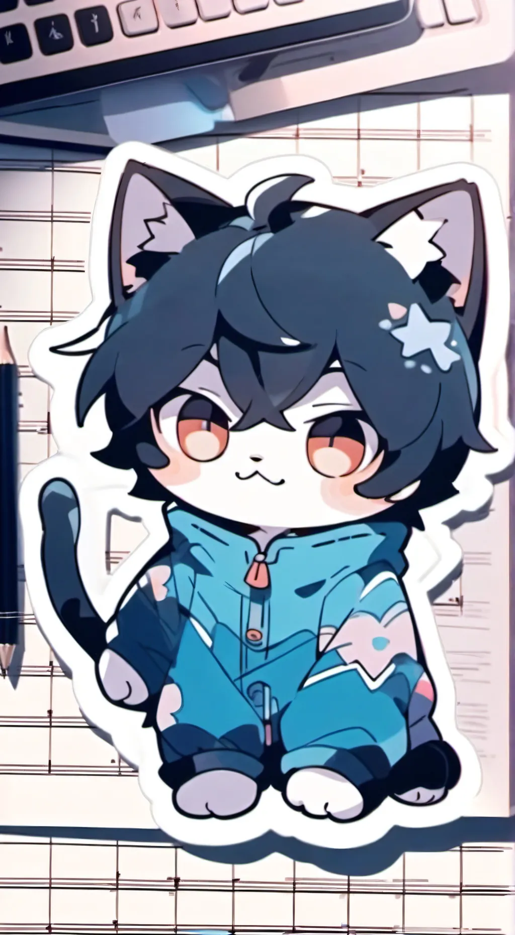 ai character: UwU cat+blue lock  background