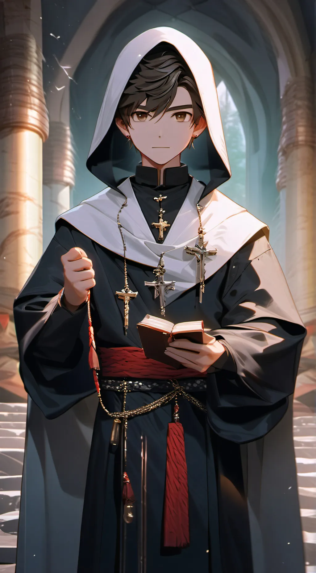 ai character: ksiądz  background