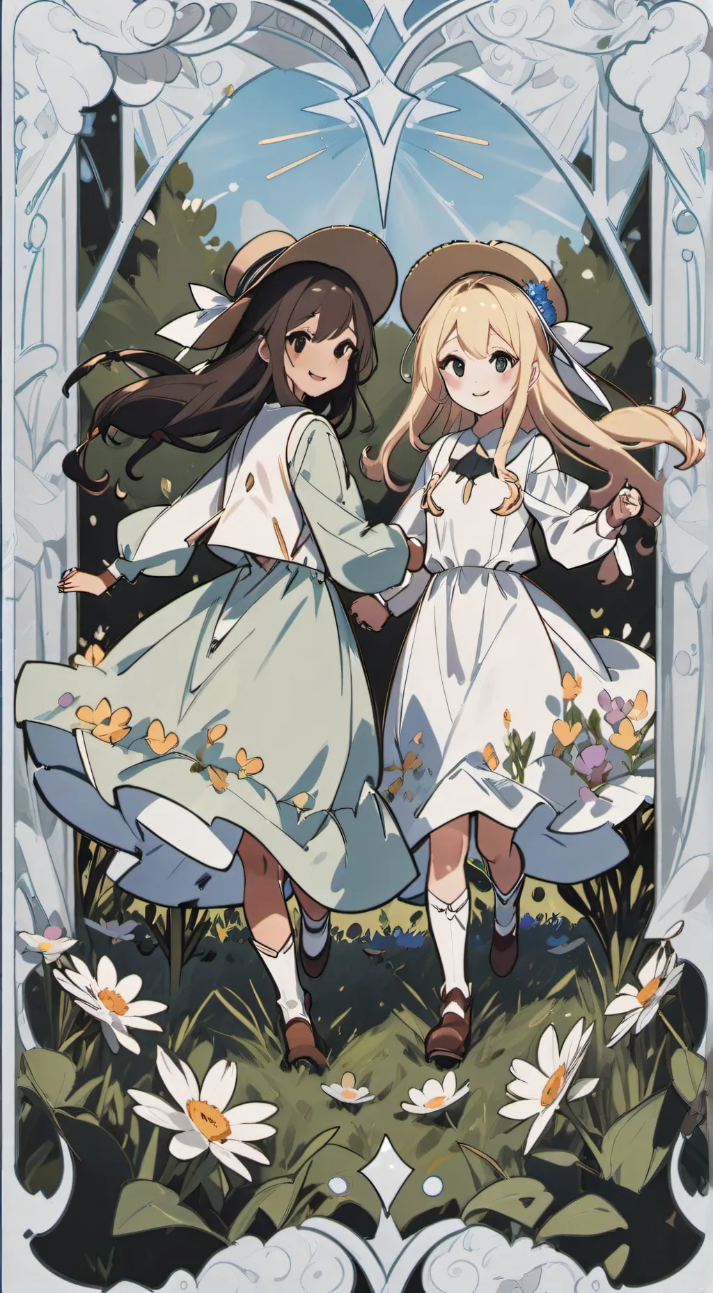 ai character: Lily and Emily  background