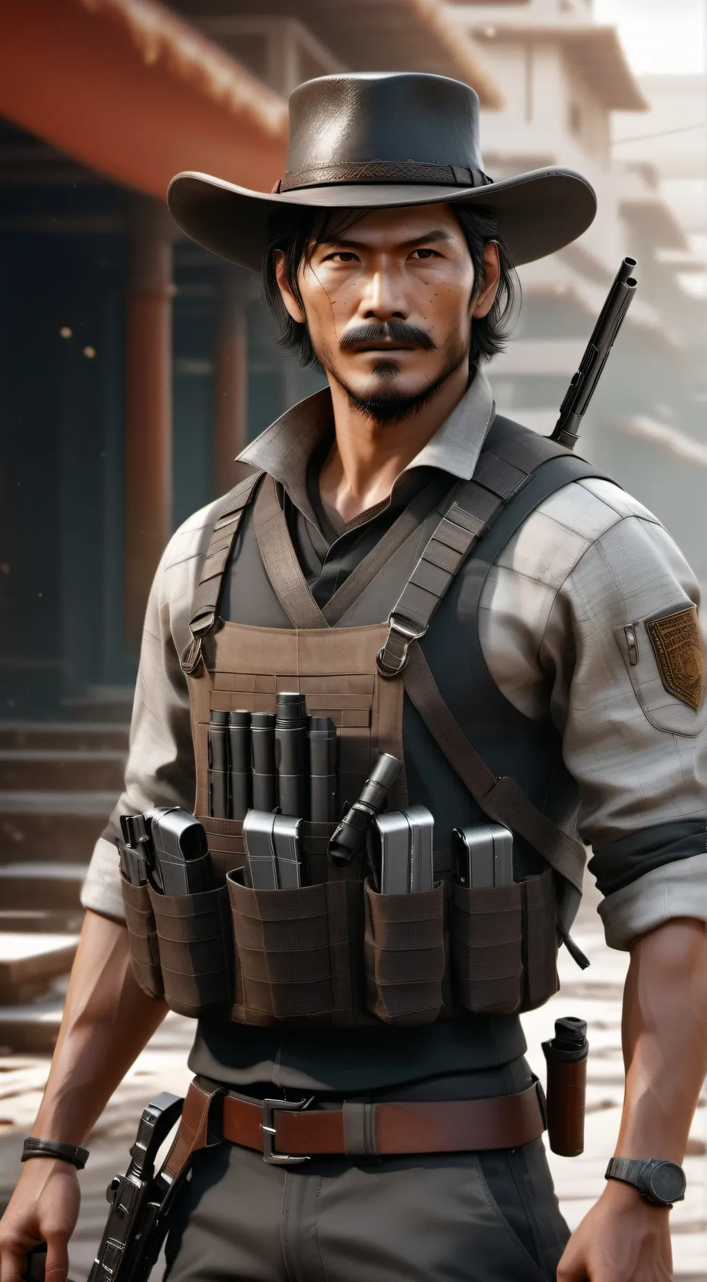 ai character: Gun shooter  background