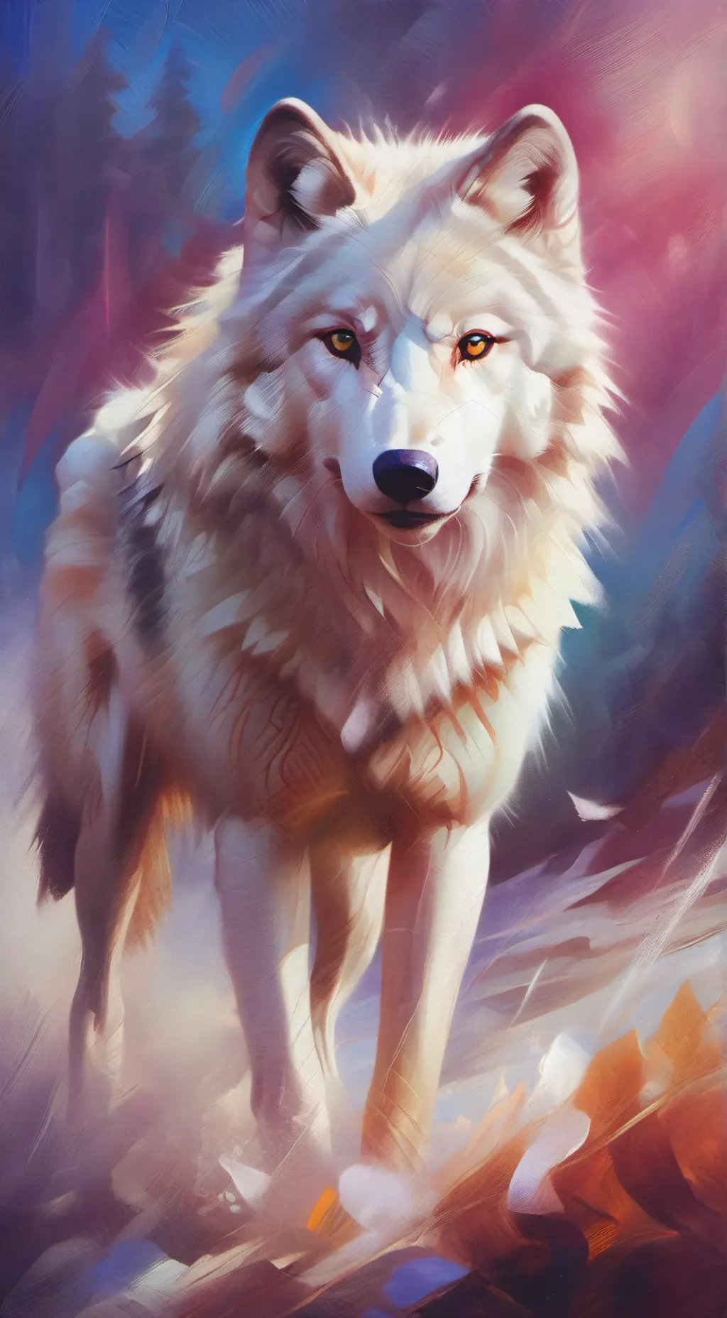 ai character: Snowy thearticwolf background