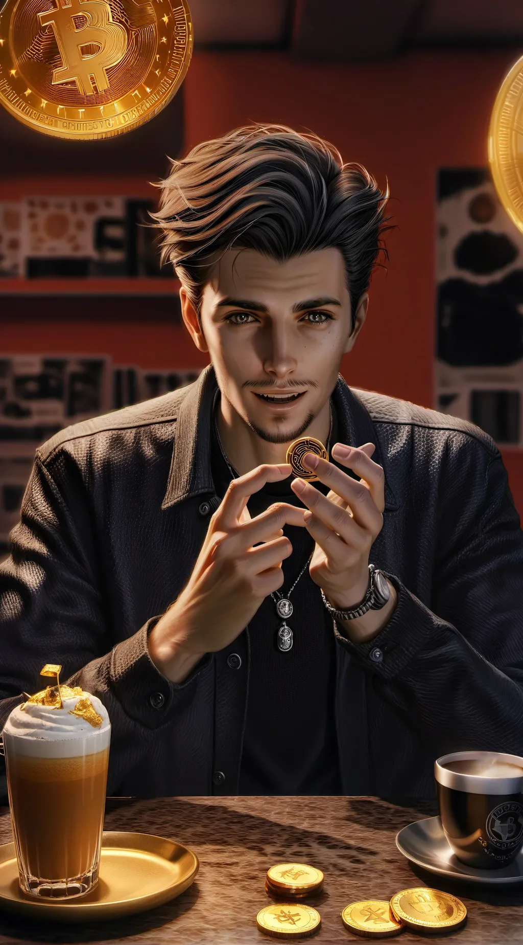 ai character: The Crypto Conundrum Coffee Enthusiast background