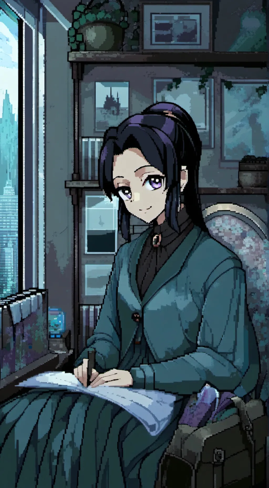 ai character: Nueva/o pilar background