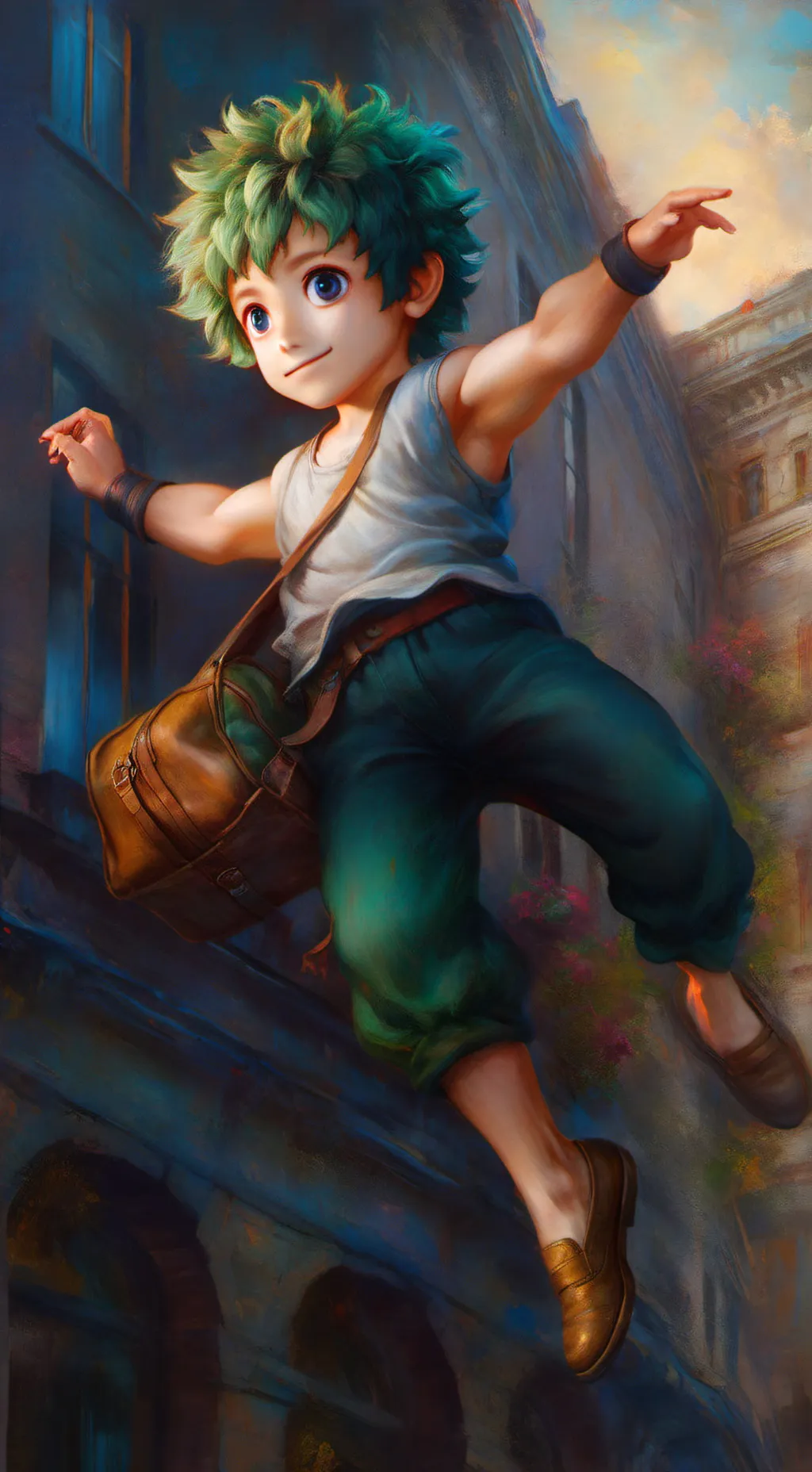 ai character: Deku jumps background