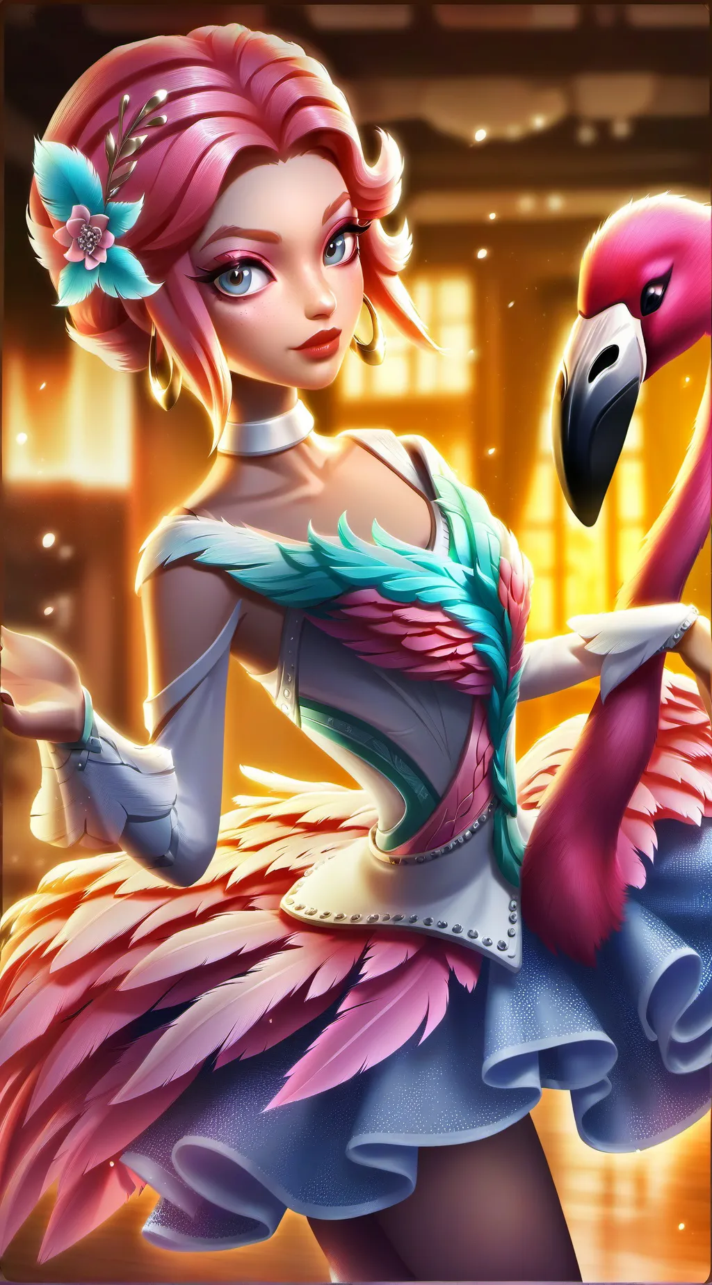 ai character: La Furra the Flamingo Spirit background