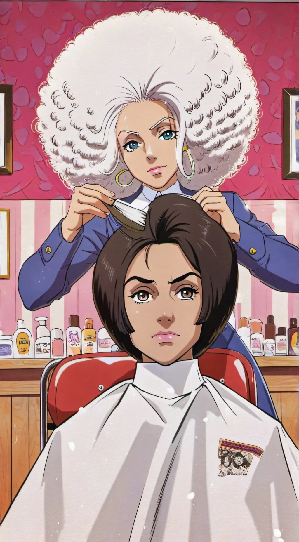 ai character: hair salon or smth background