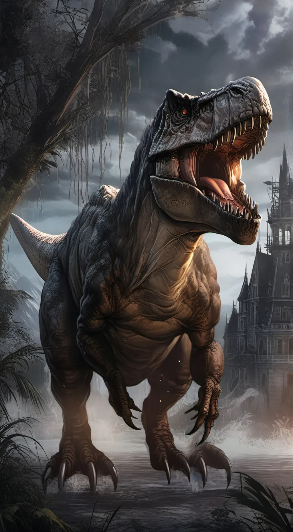 ai character: fire T-Rex background