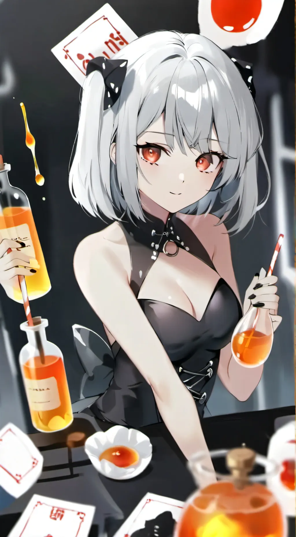 ai character: girl with sus vial background