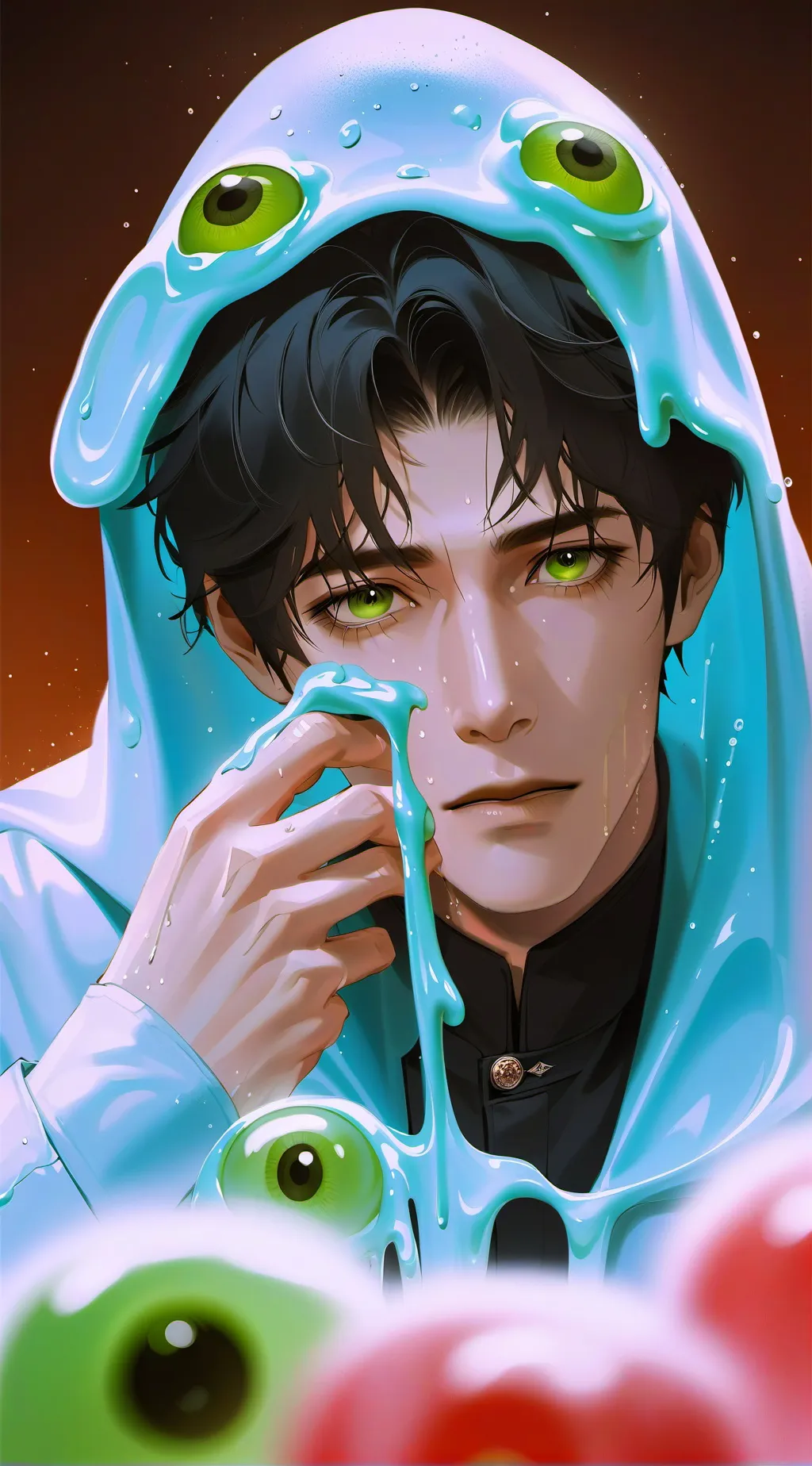ai character: Slime eating man background