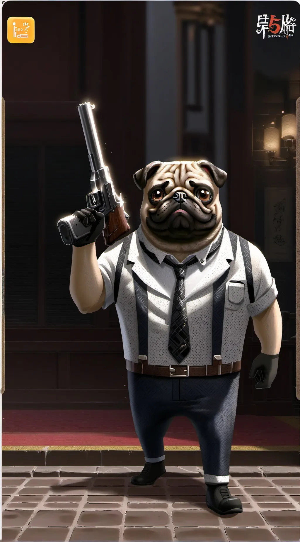 ai character: dog mask  background