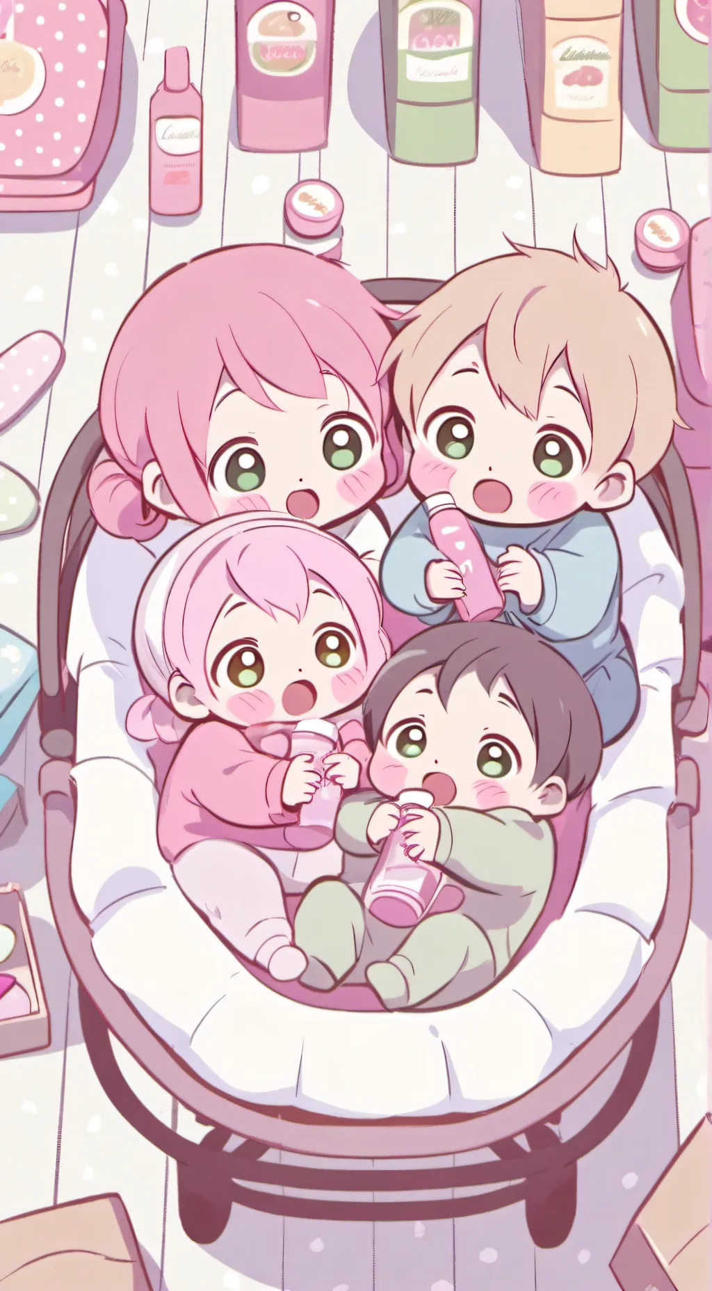 ai character: 4 bébés background