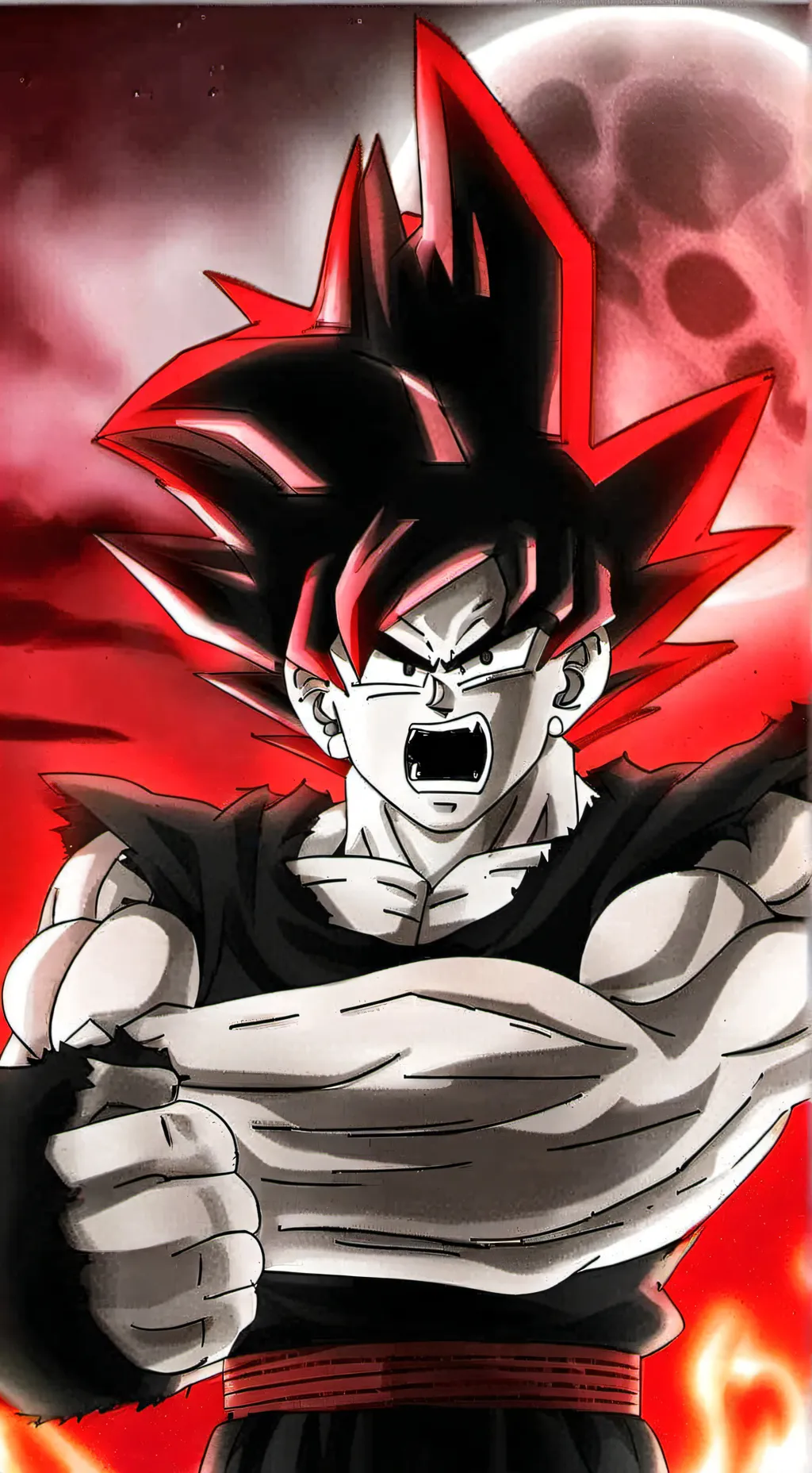 ai character: evil Goku in upper background