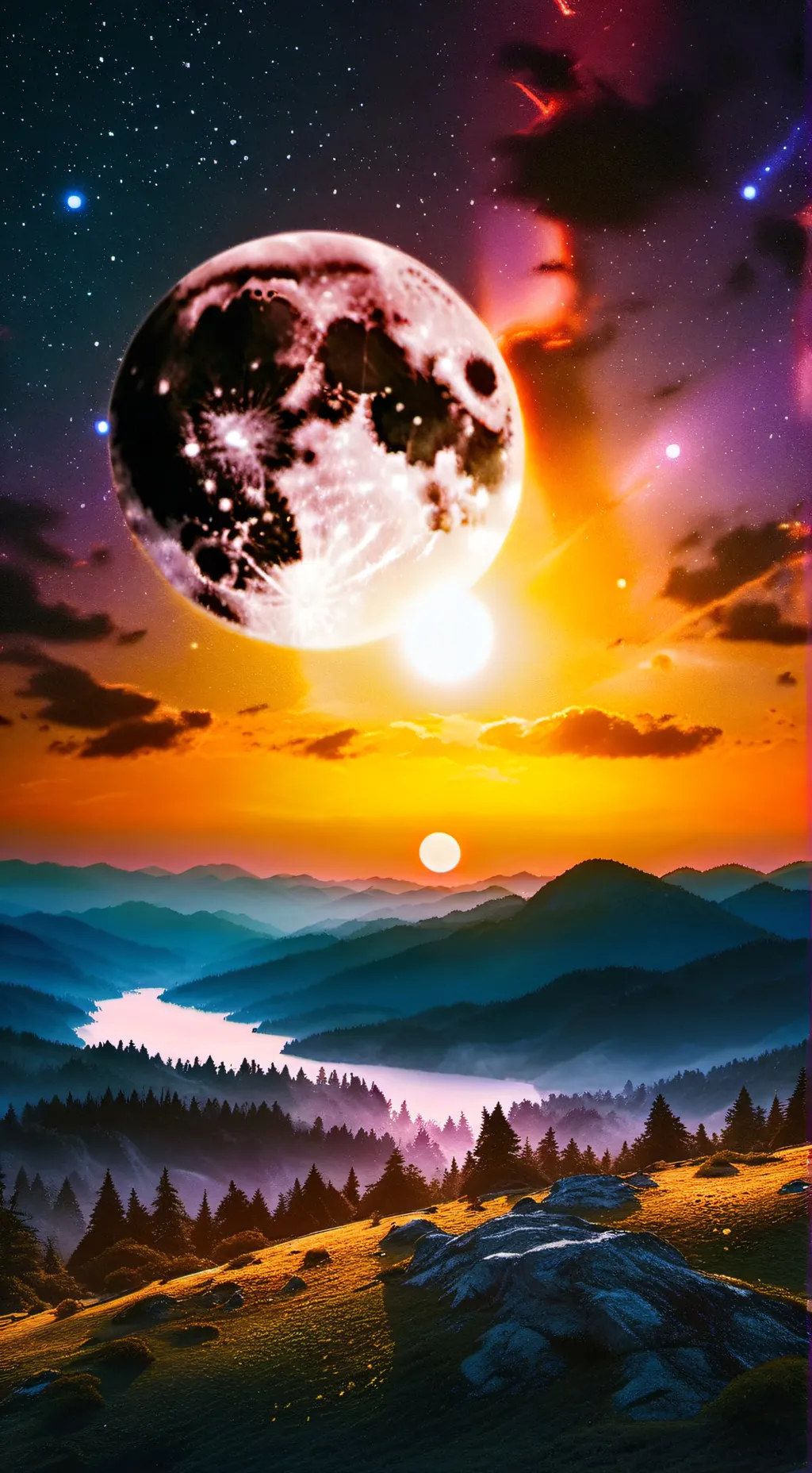 ai character: sun and moon  background
