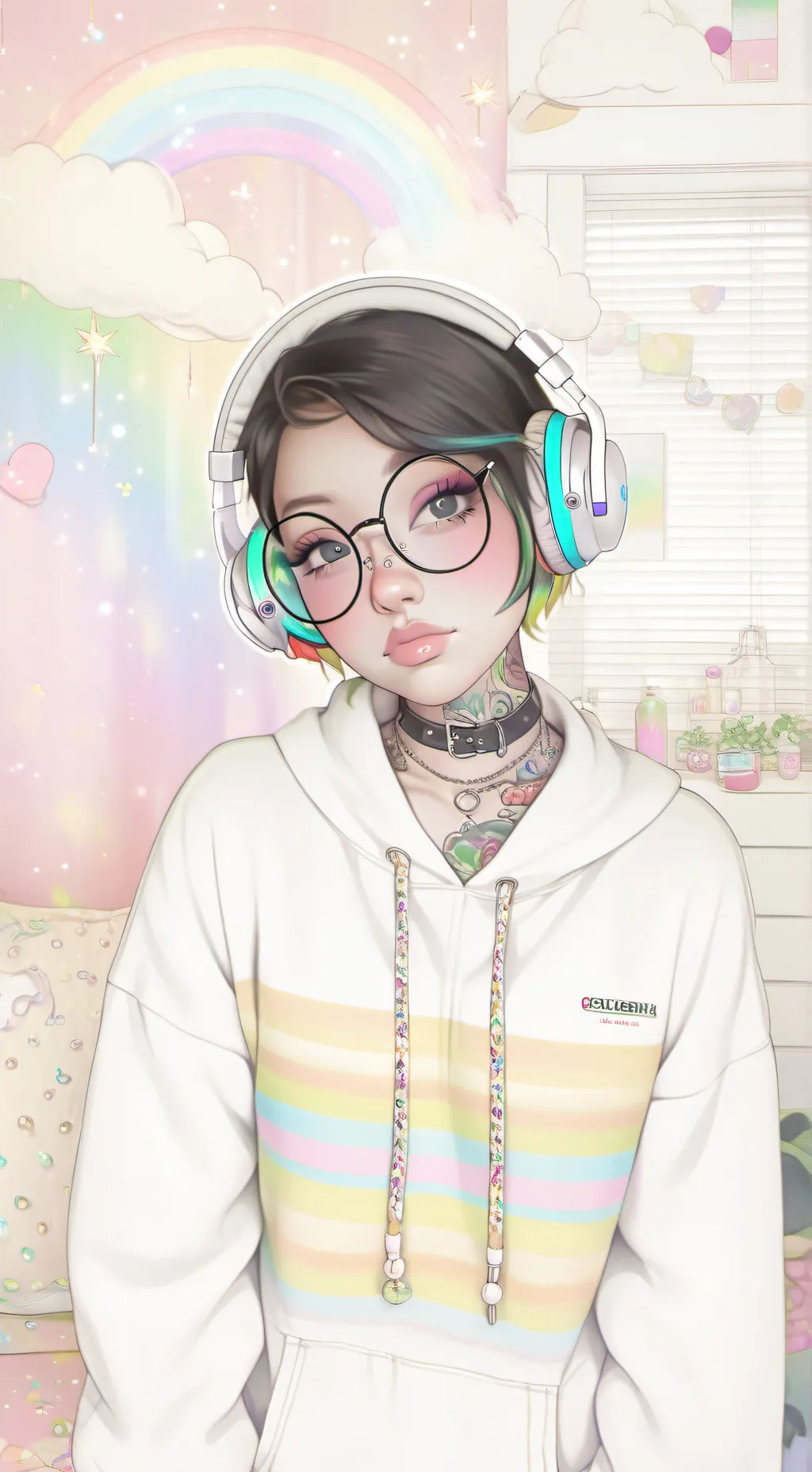 ai character: RainbowHeart background