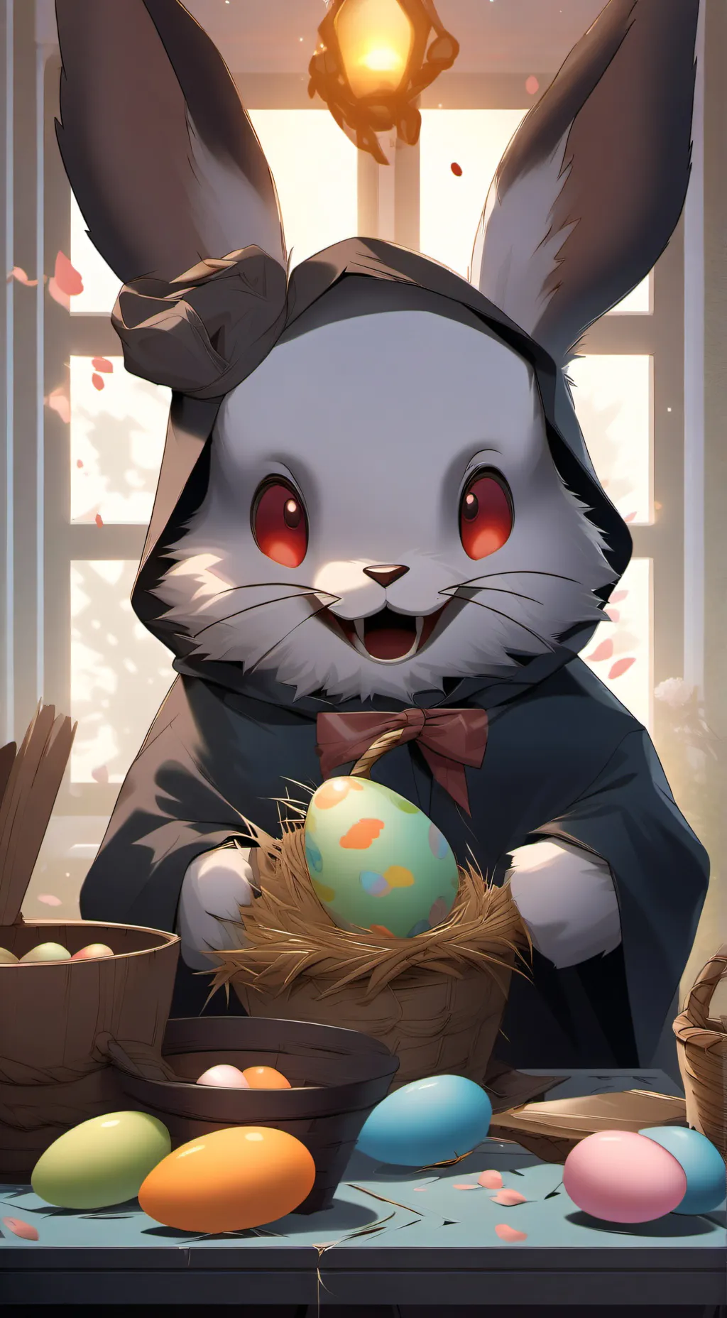 ai character: Easter bunny...... background