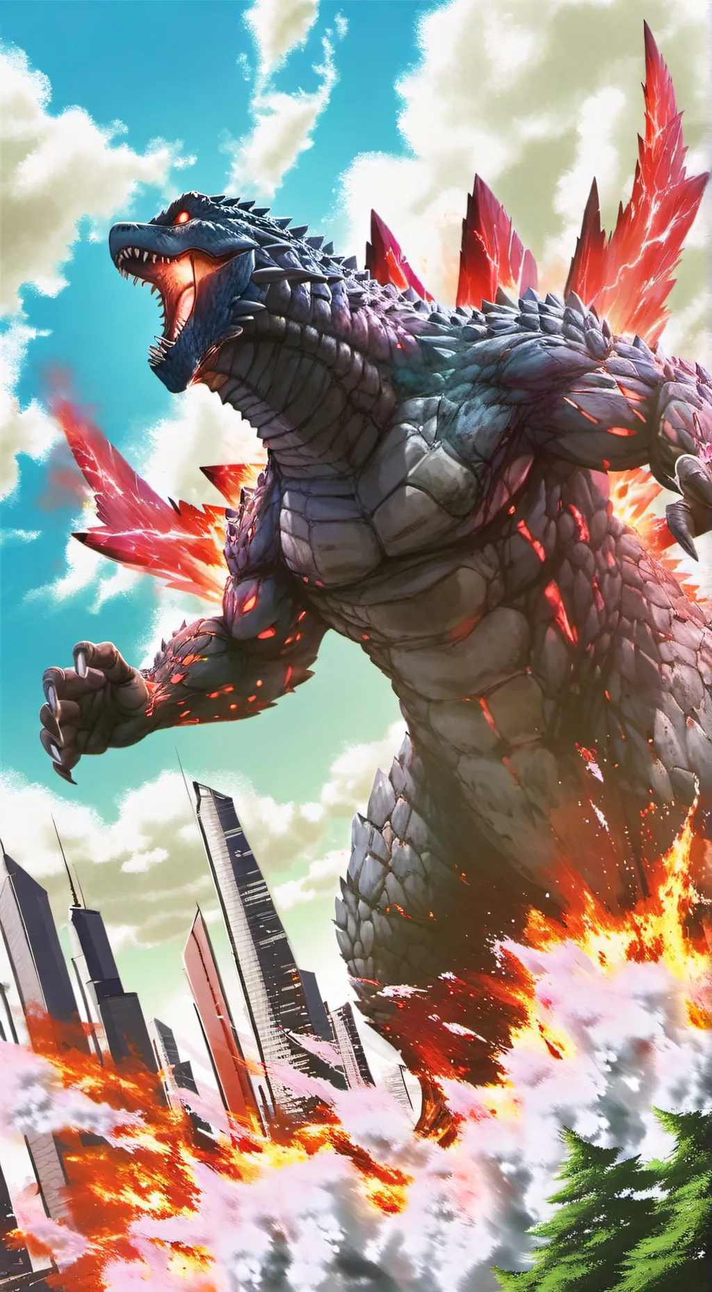 ai character: Godzilla  background
