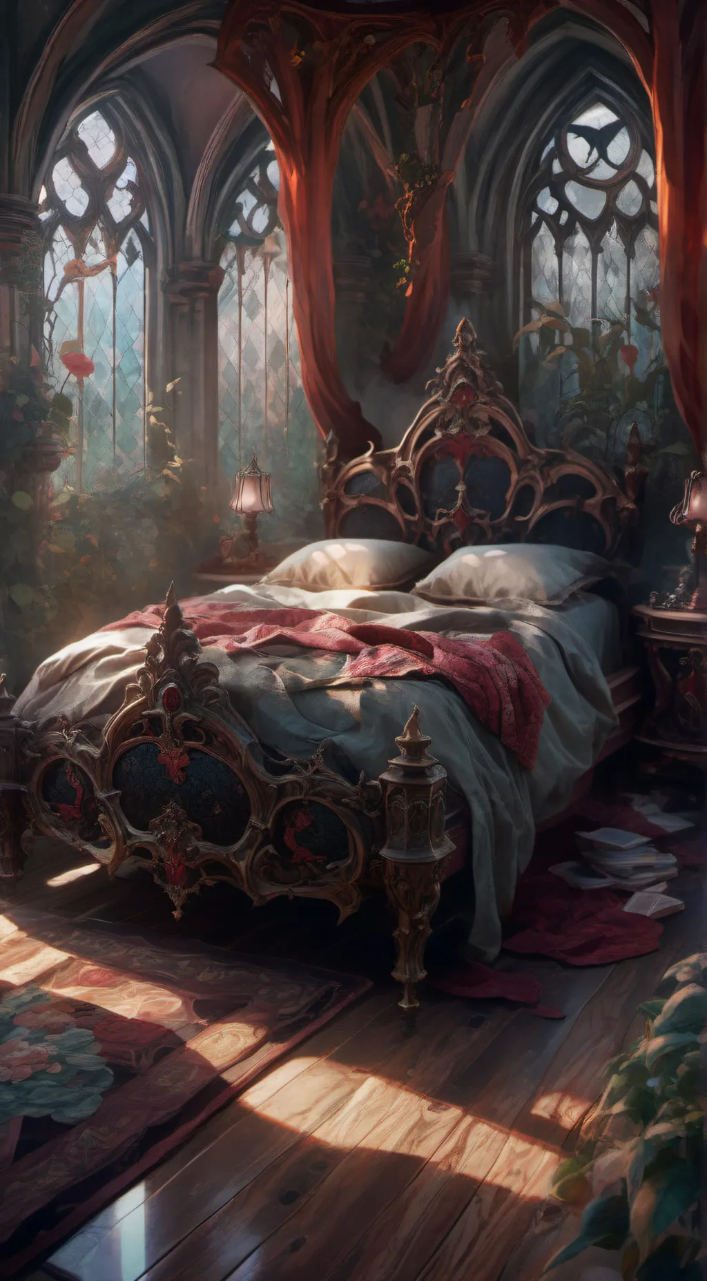 ai character: On a bed background