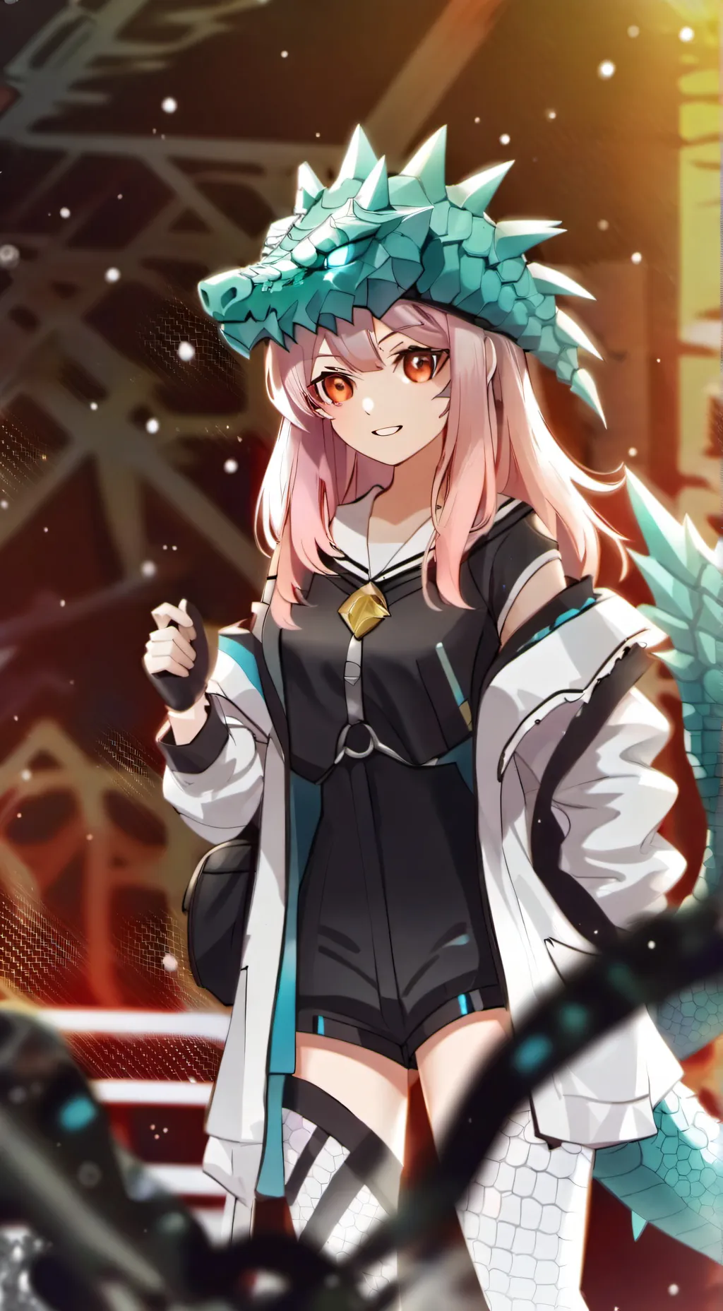 ai character: Girl godzilla  background