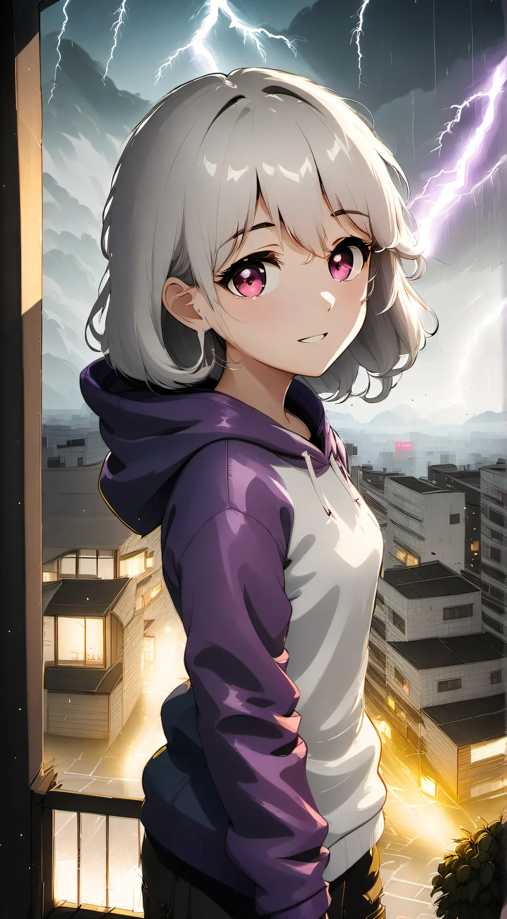 ai character: MHA purple lightni background