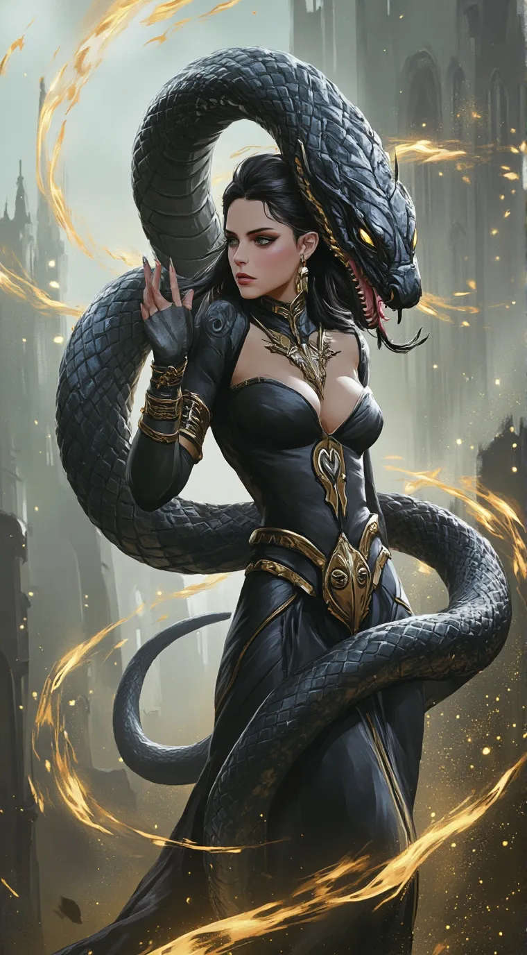 ai character: Famel snake demon background