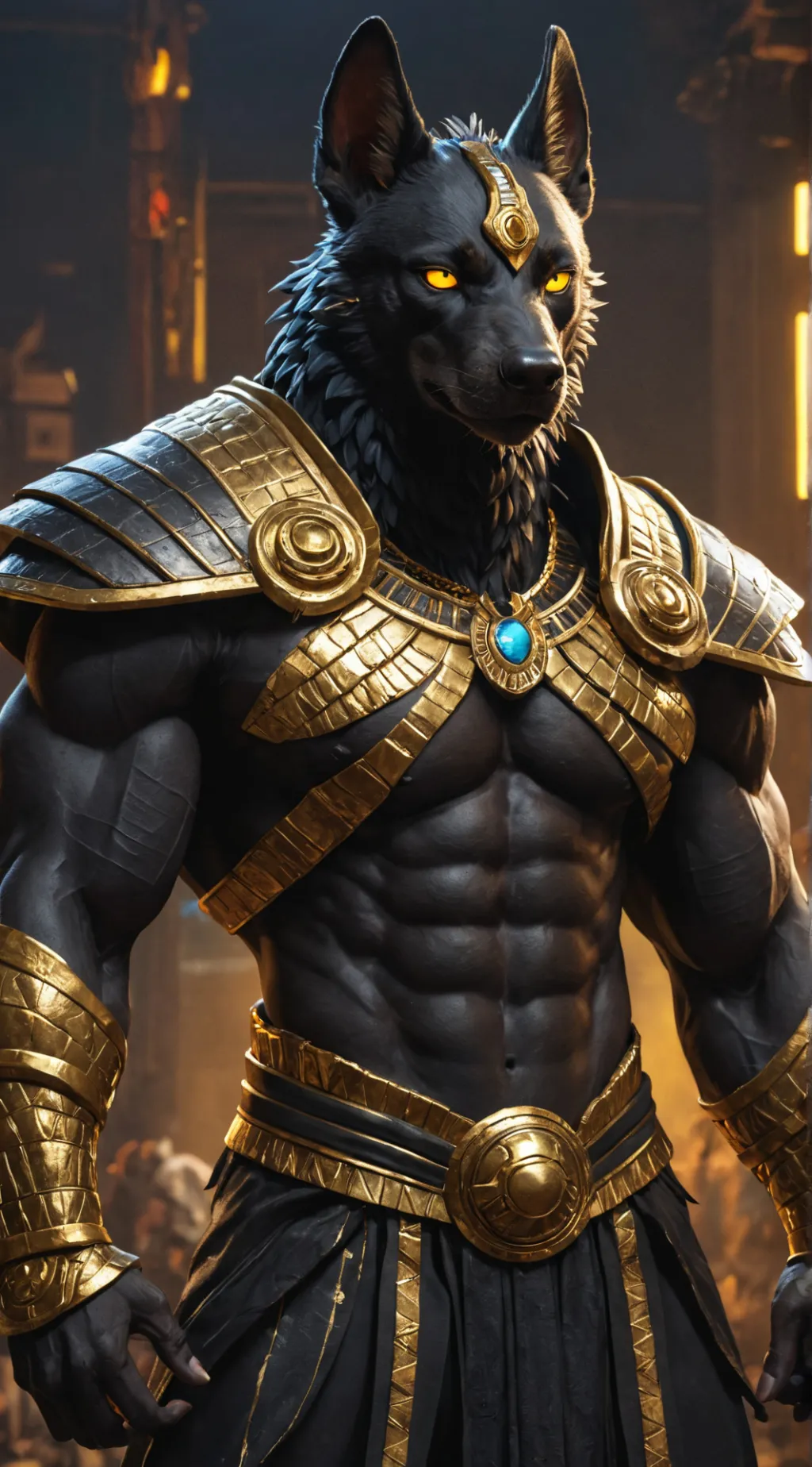 ai character: Anubis  background