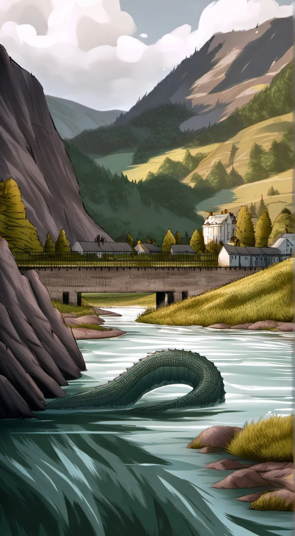 ai character: lochness monster  background
