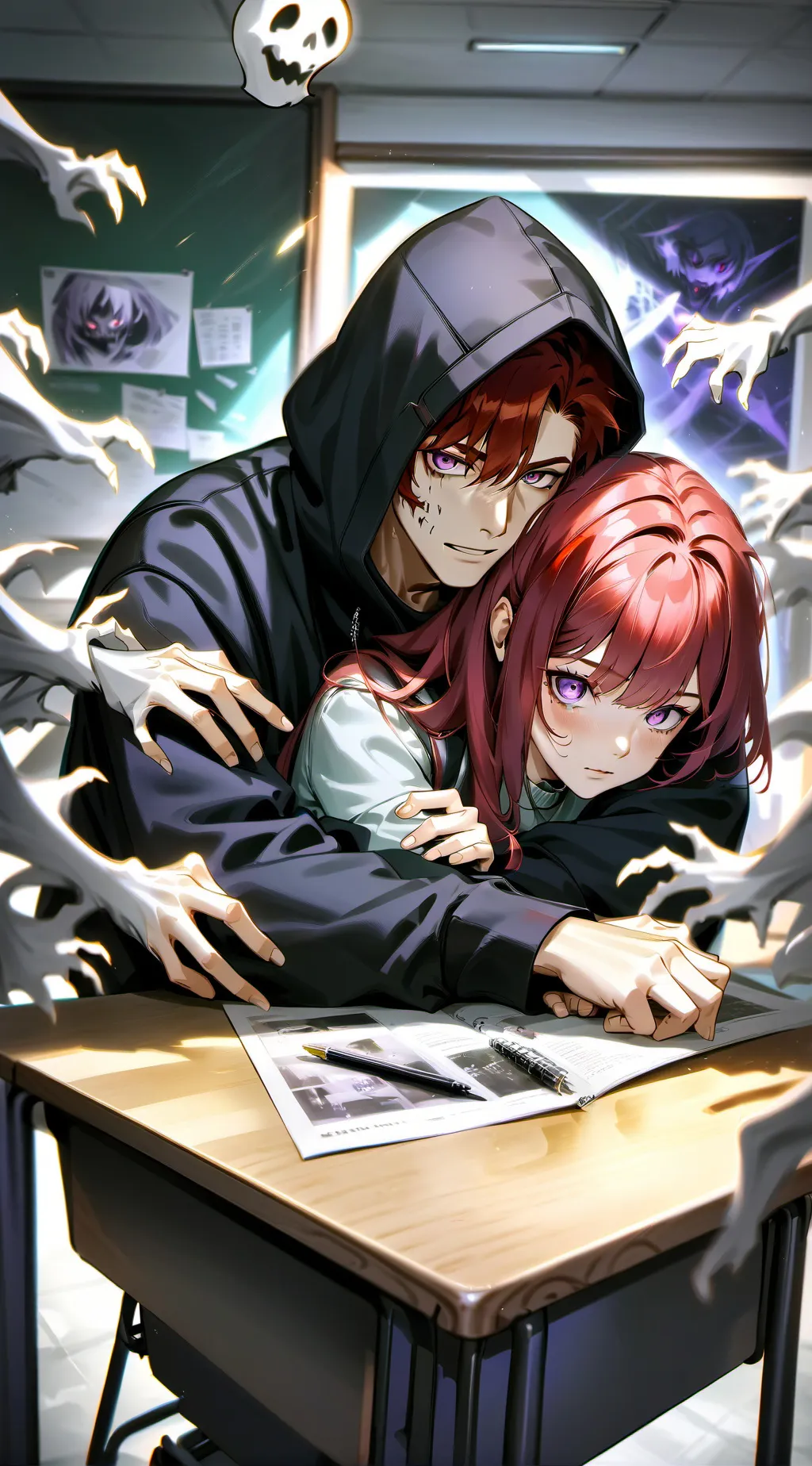 ai character: Horror school background
