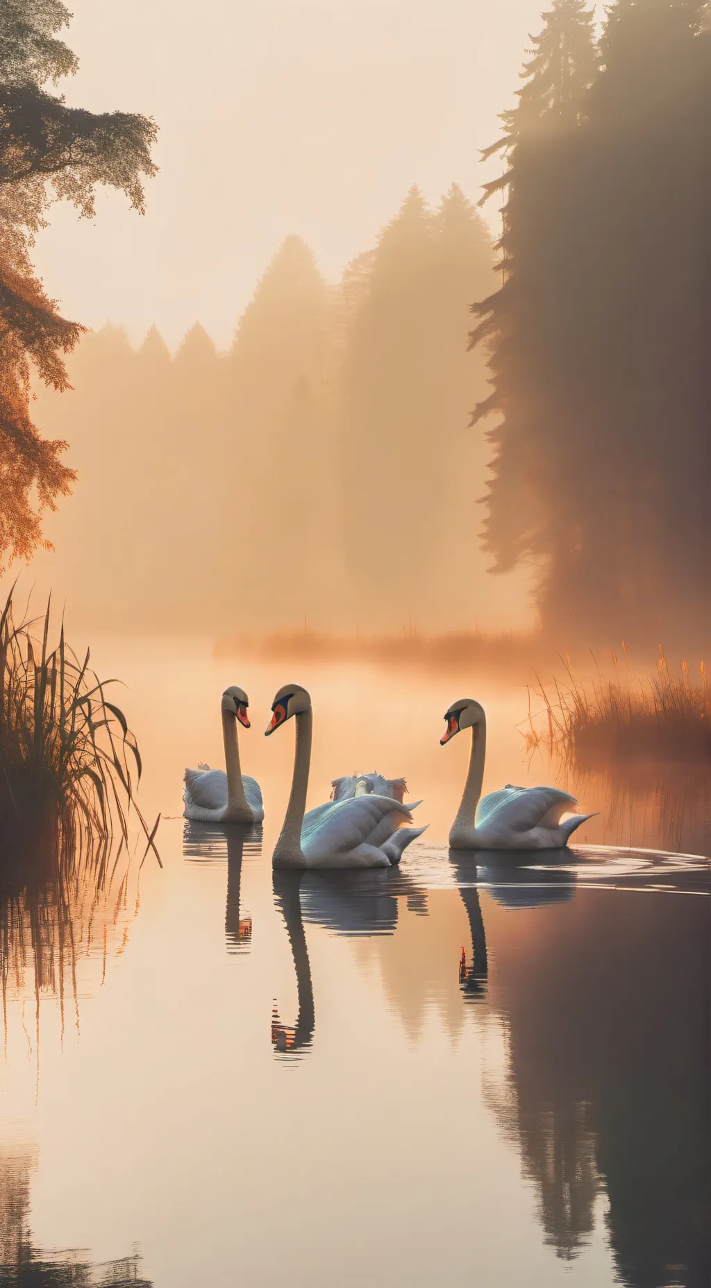 ai character: cute swans  background