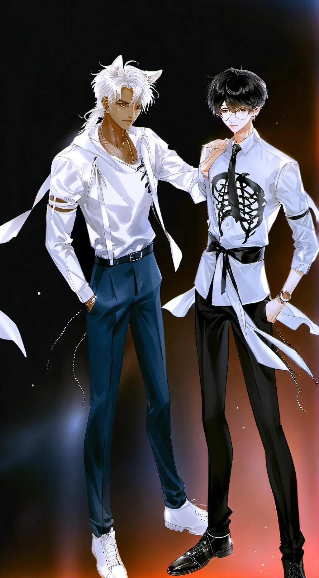 ai character: Alex and Felix  background