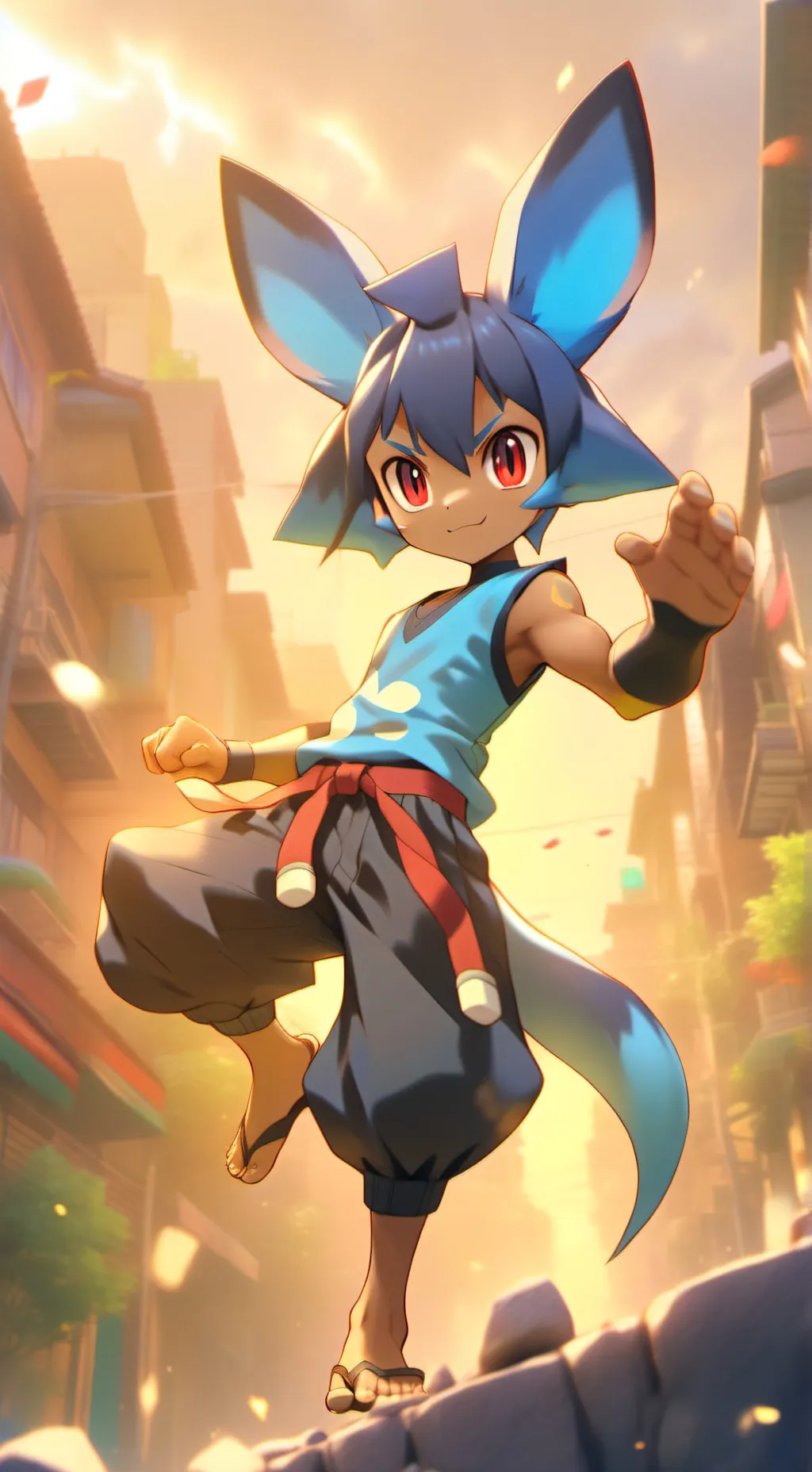 ai character: Gijinka Riolu background