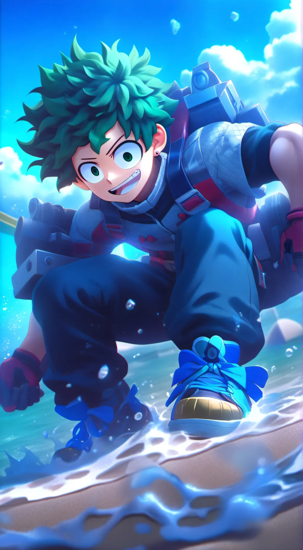 ai character: Mha beach day background