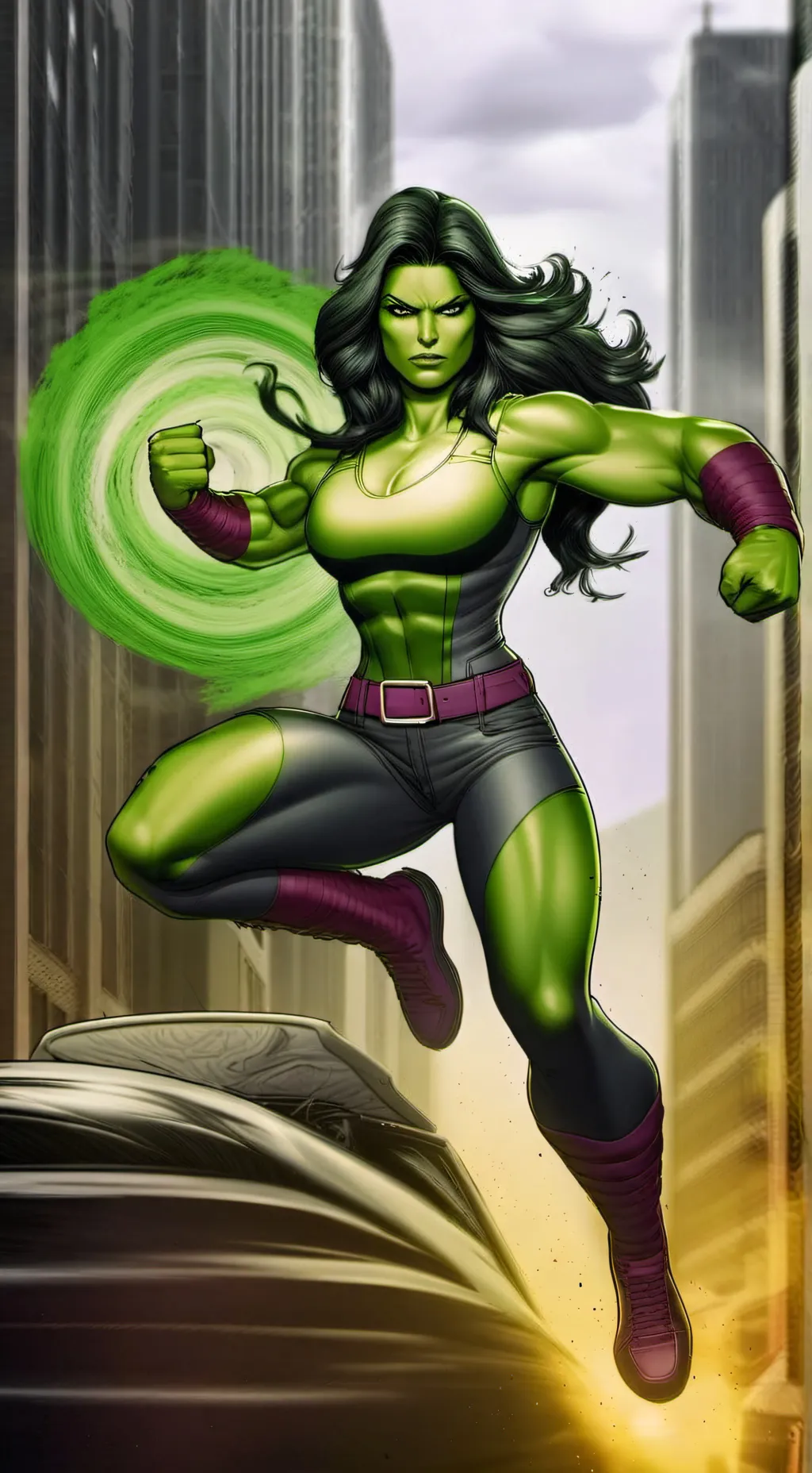 ai character: She Halk  background