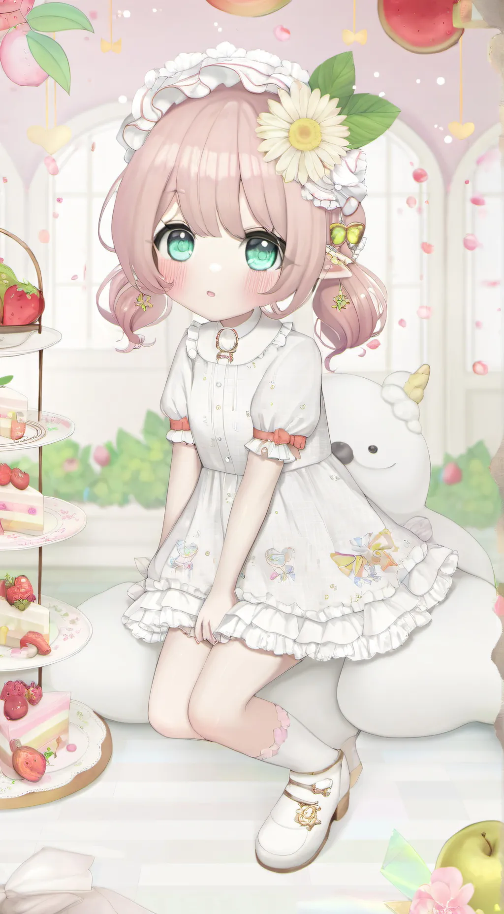 ai character: fruitcake and boug background