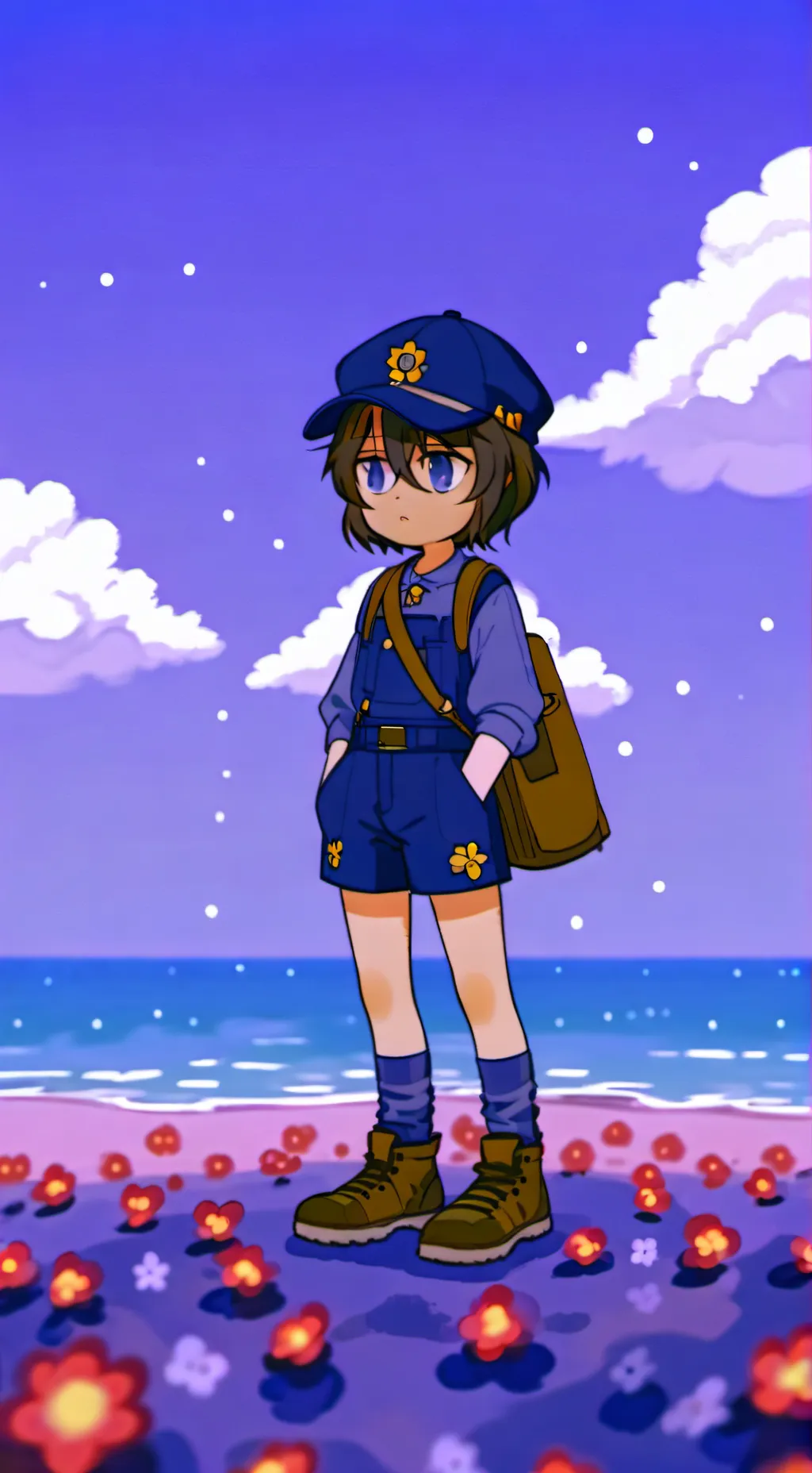 ai character: 💙💜🩷💜💙 background