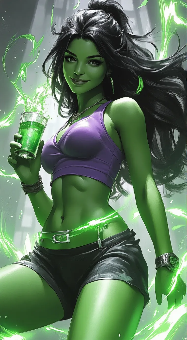 ai character: Young she hulk  background