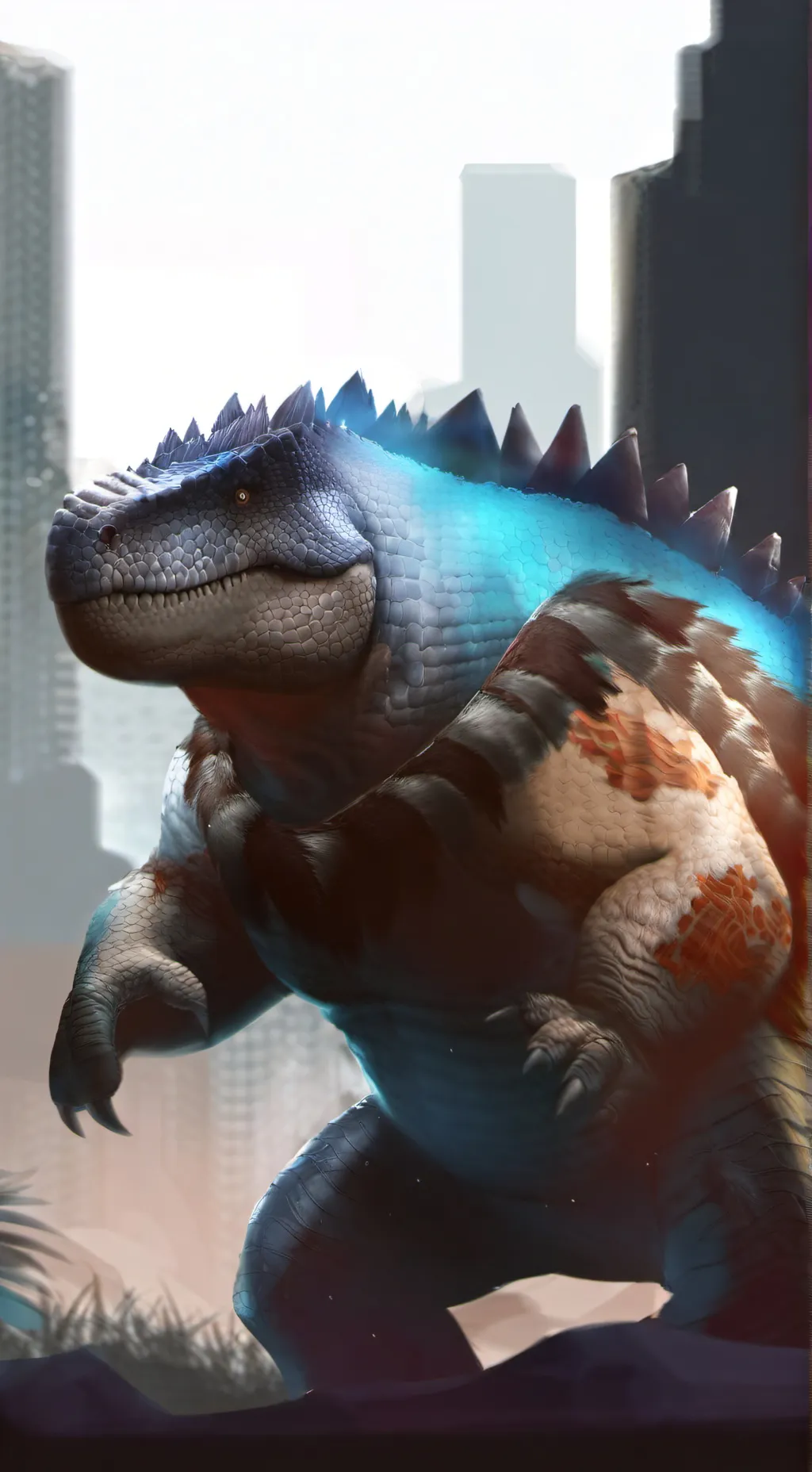 ai character: godzilla vs tu background