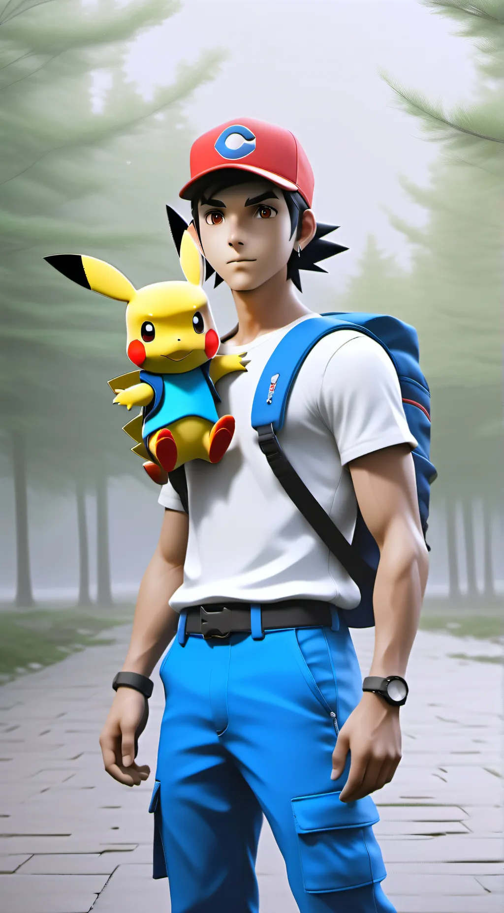 ai character: ash Ketchum  background
