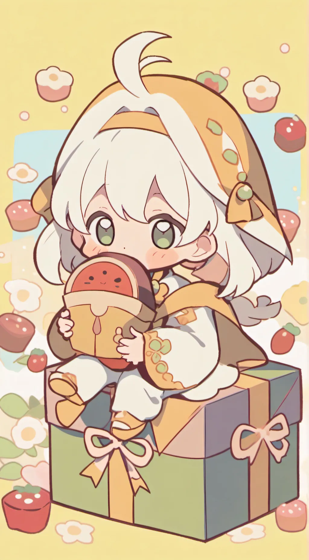 ai character: Babies fruits background