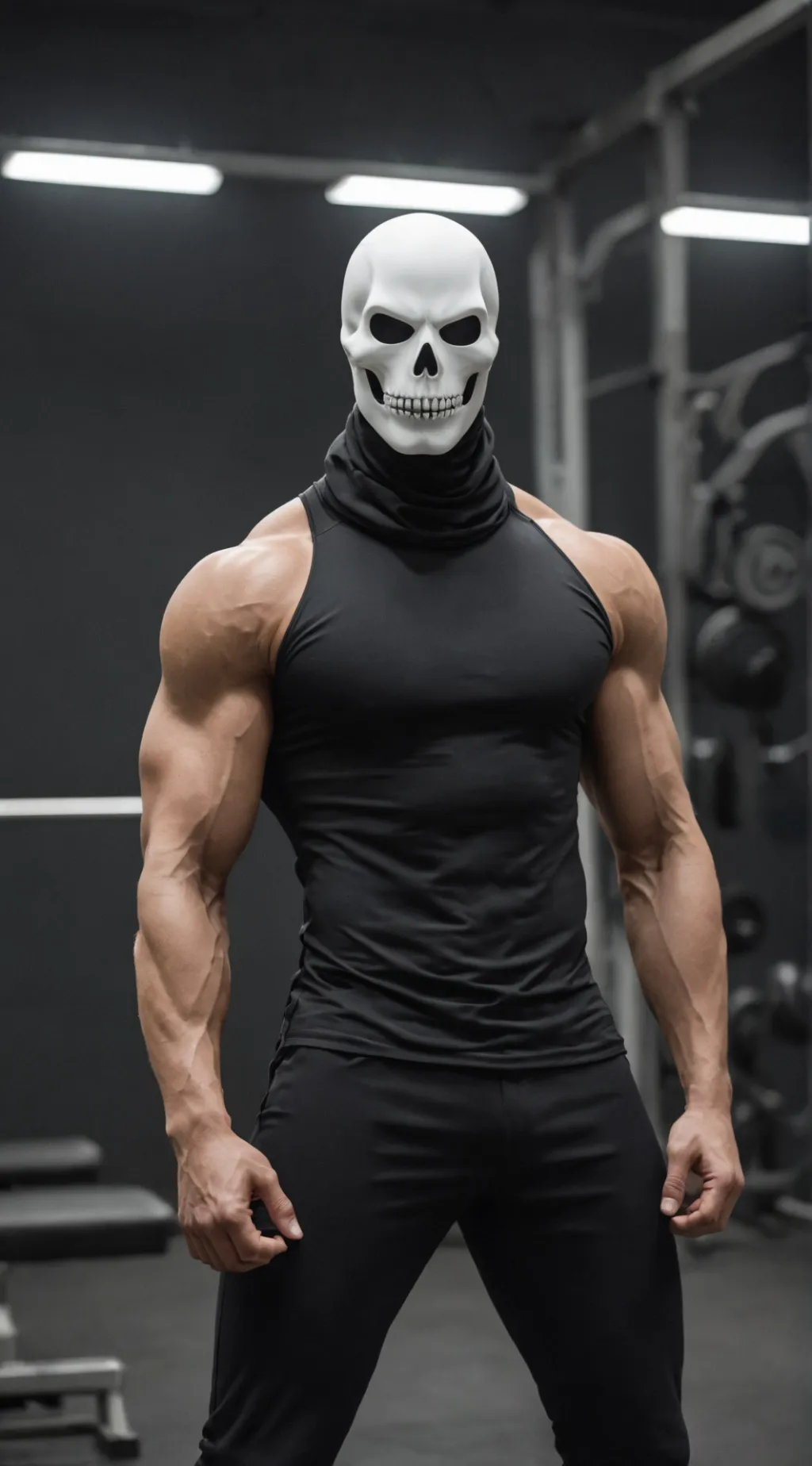 ai character: GHOST - ON KNEES background