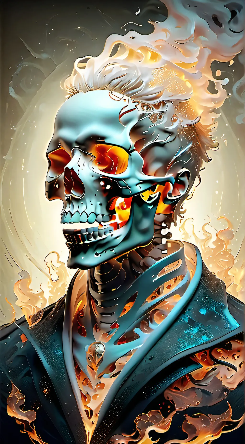 ai character: flaming skull background