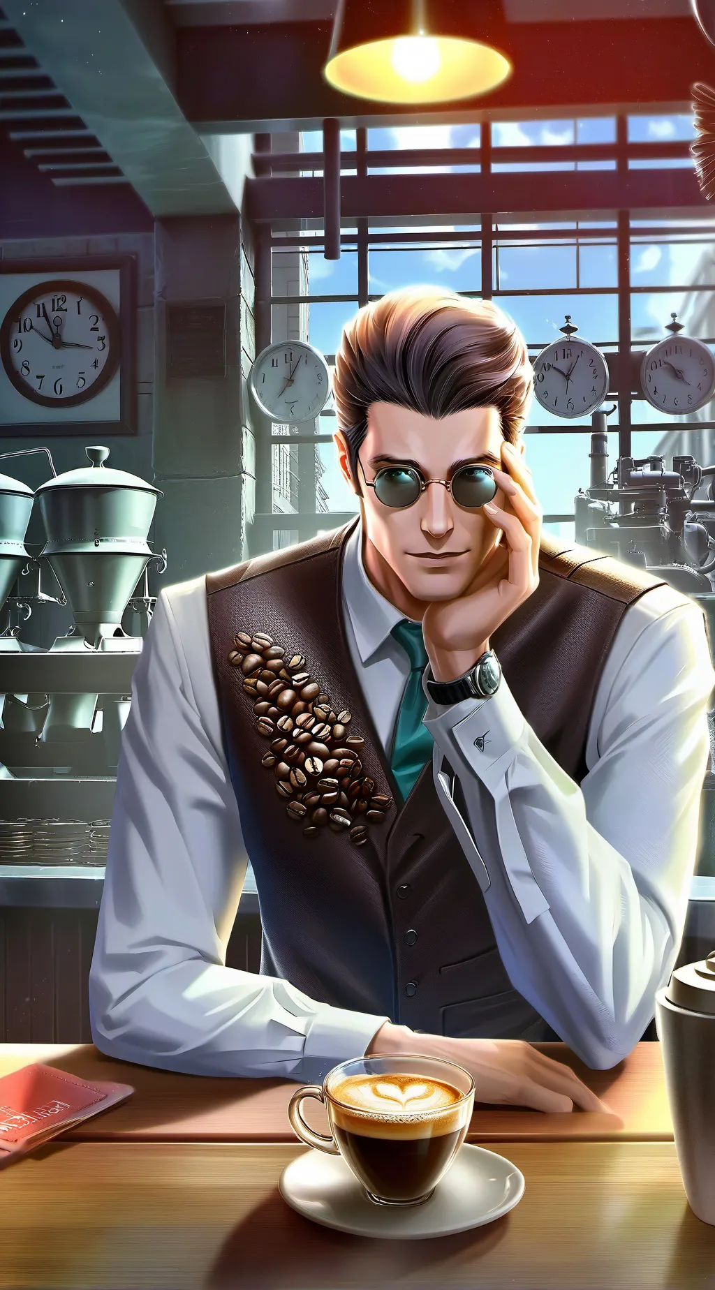 ai character: The Time-Twisting Barista background