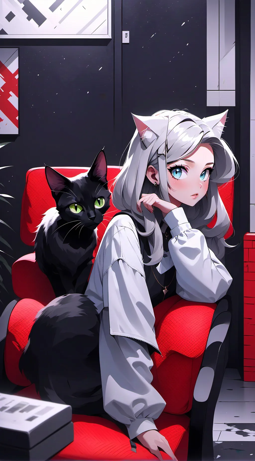ai character: katzen mädchen background