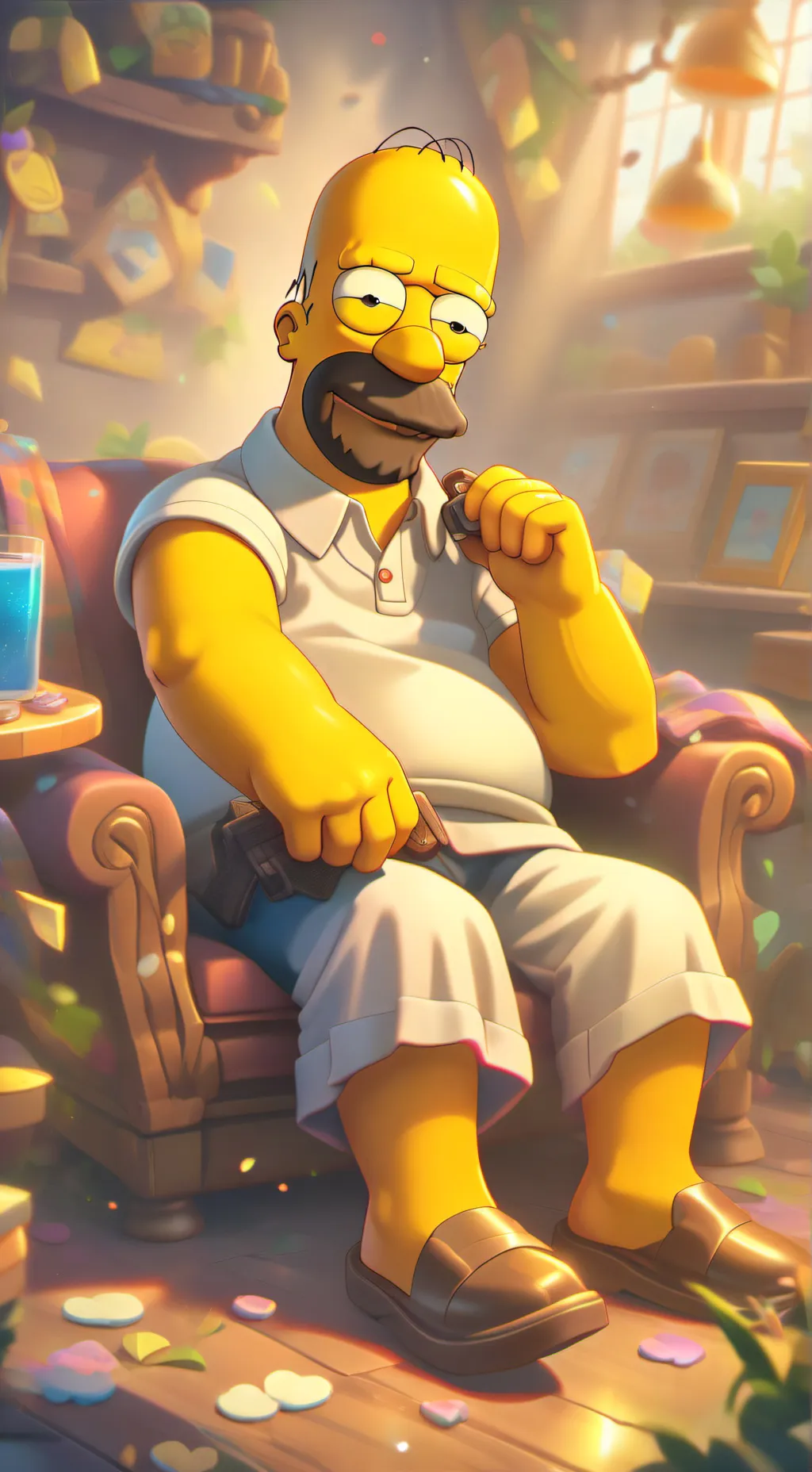 ai character: homer simpson  background