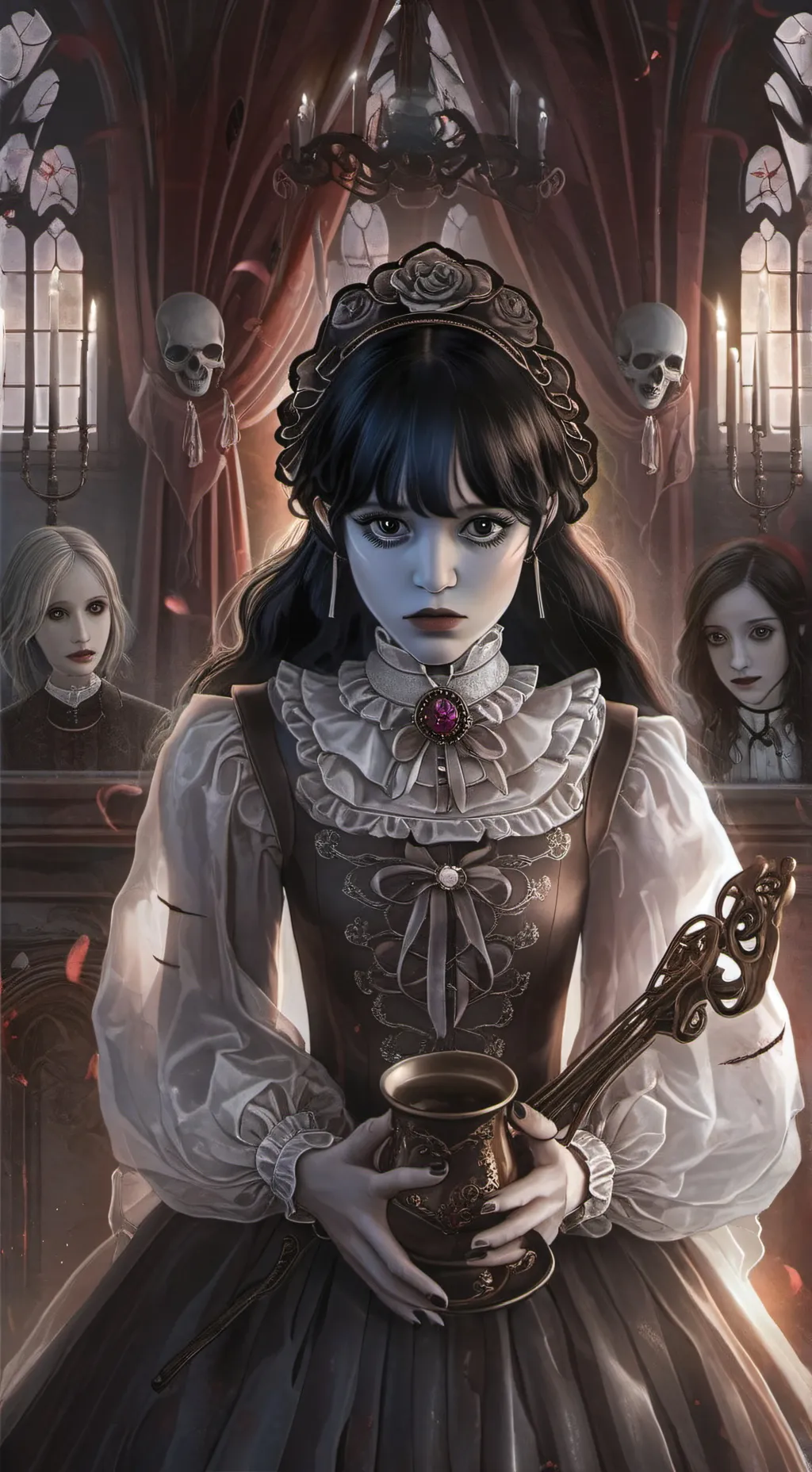 ai character: cone scary mansion background